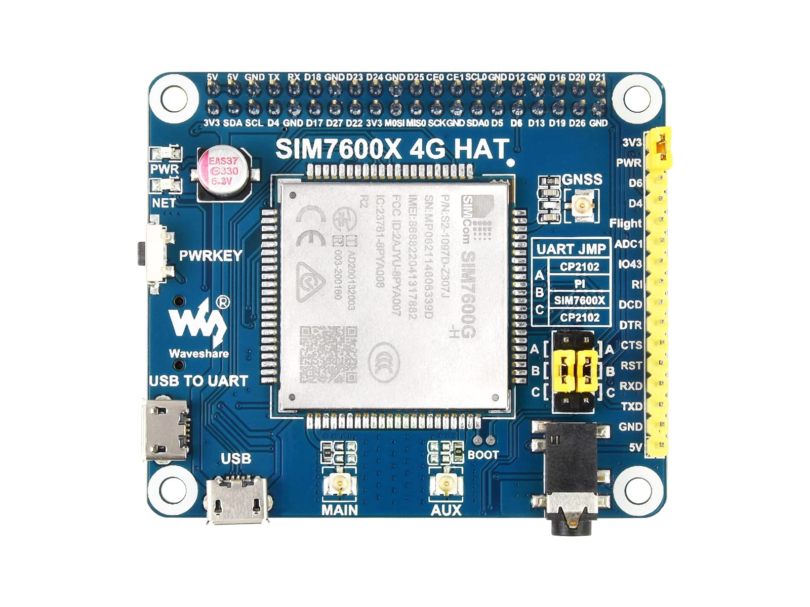 Waveshare 4G/3G/2G/GSM/GPRS/GNSS HAT per Raspberry Pi
