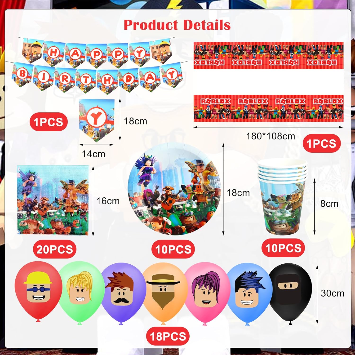 Roblox Compleanno Stoviglie per Feste 57 Pezzi - immagine 2