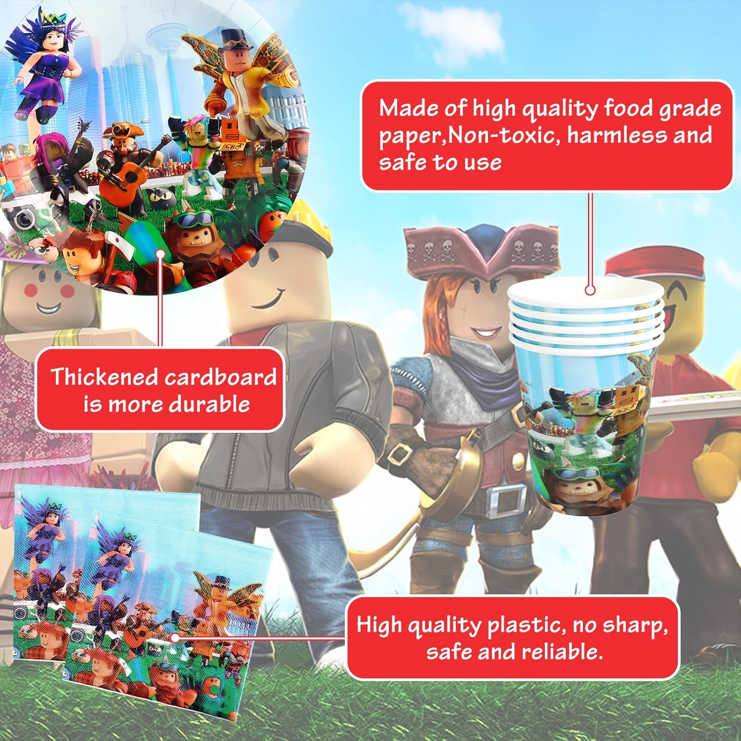 Roblox Compleanno Stoviglie per Feste 57 Pezzi - immagine 4