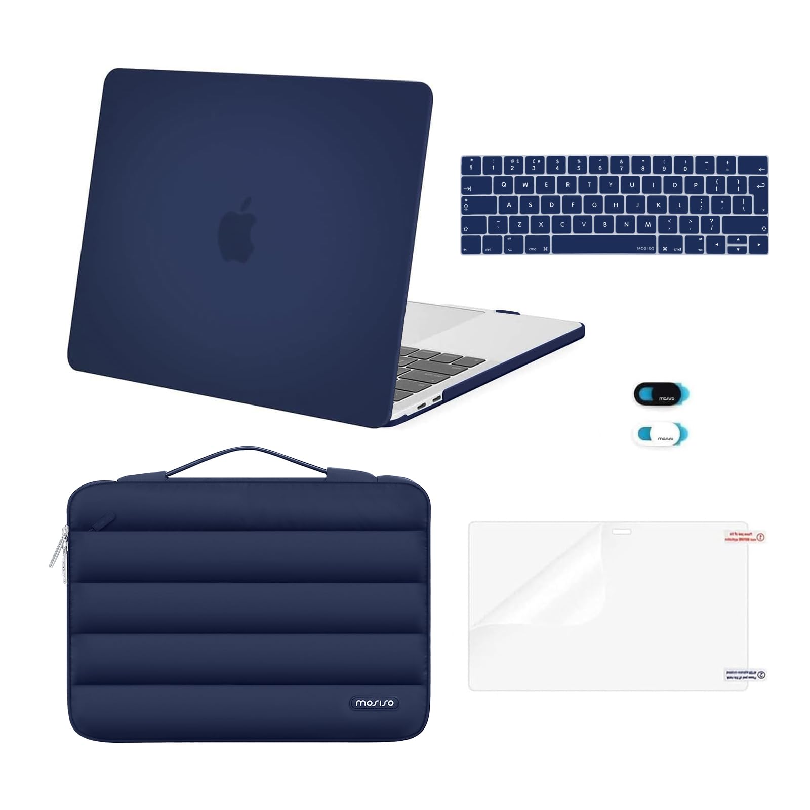 MOSISO Custodia Compatibile con MacBook Pro 13 Pollici Cover M2 2025 2024-2016 A2338 M1 A2251 A2289 A2159 A1708 A1706,Case&Borsa Maniche Gonfie&Copritastiera&Webcam Cover&Proteggi Schermo,Blu Navy