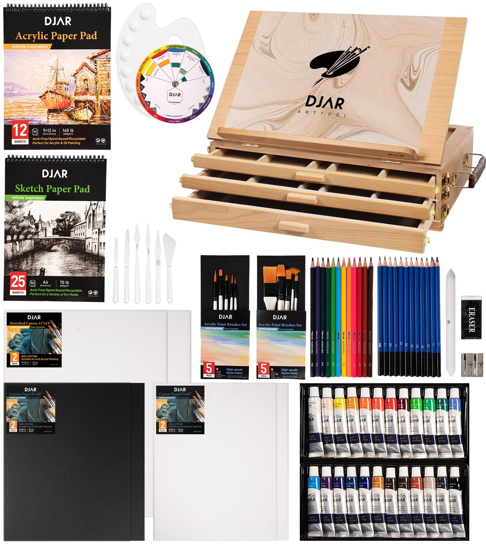 DJAR Set 79 Colori Acrilici con 3 Cassetti