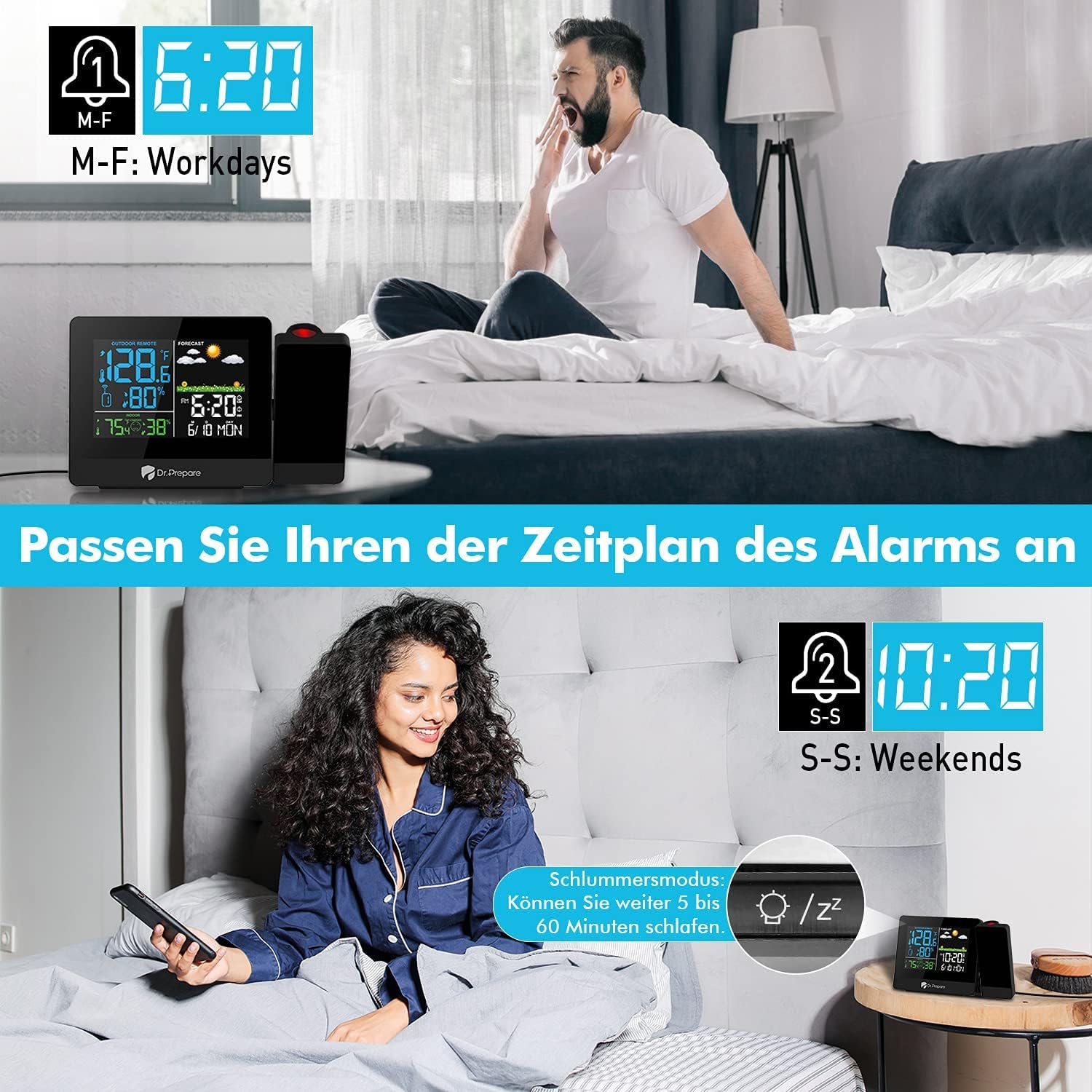 Dr.prepare Sveglia con Proiettore e Stazione Meteo - immagine 5