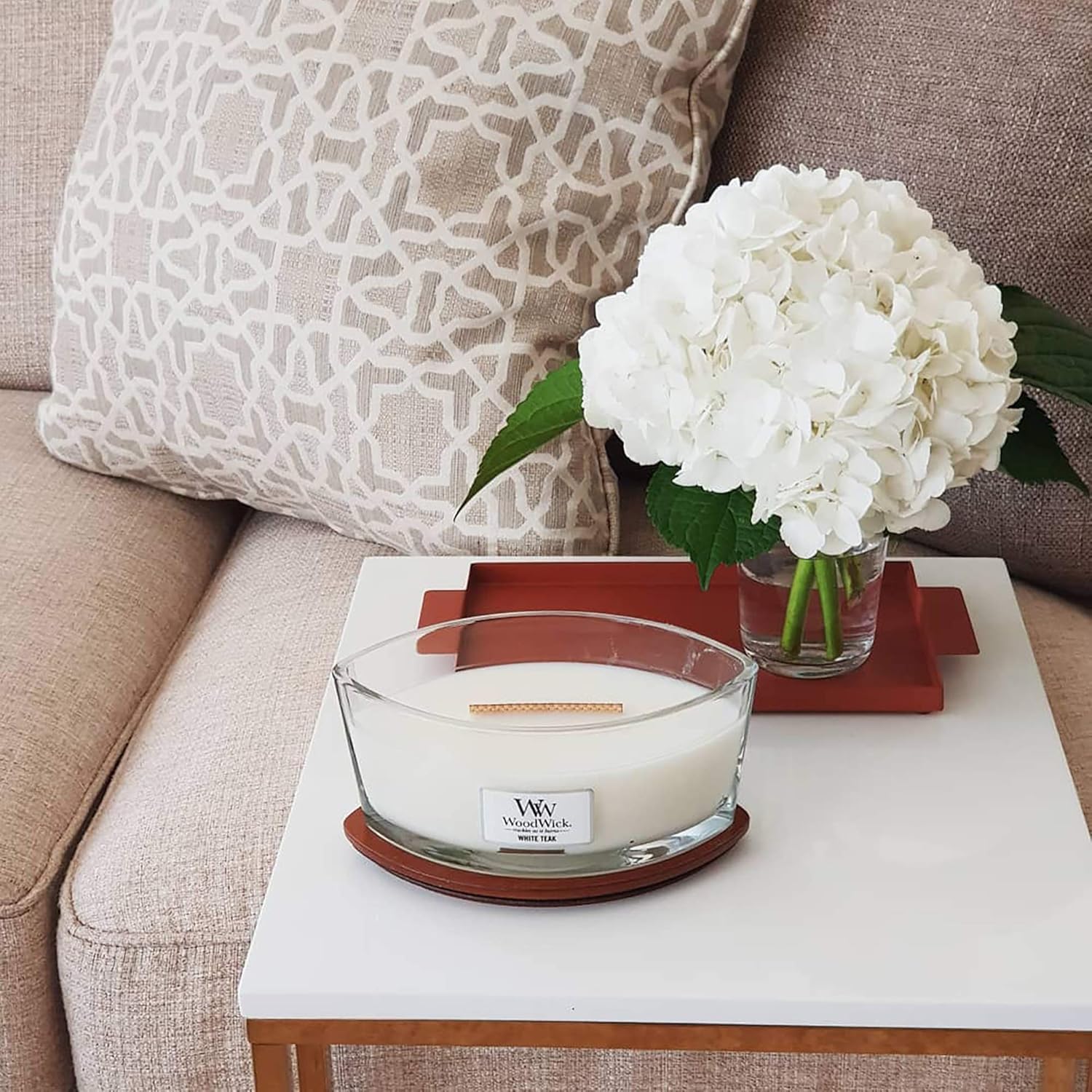 Woodwick Ellipse Candela Profumata Teak Bianco - immagine 4