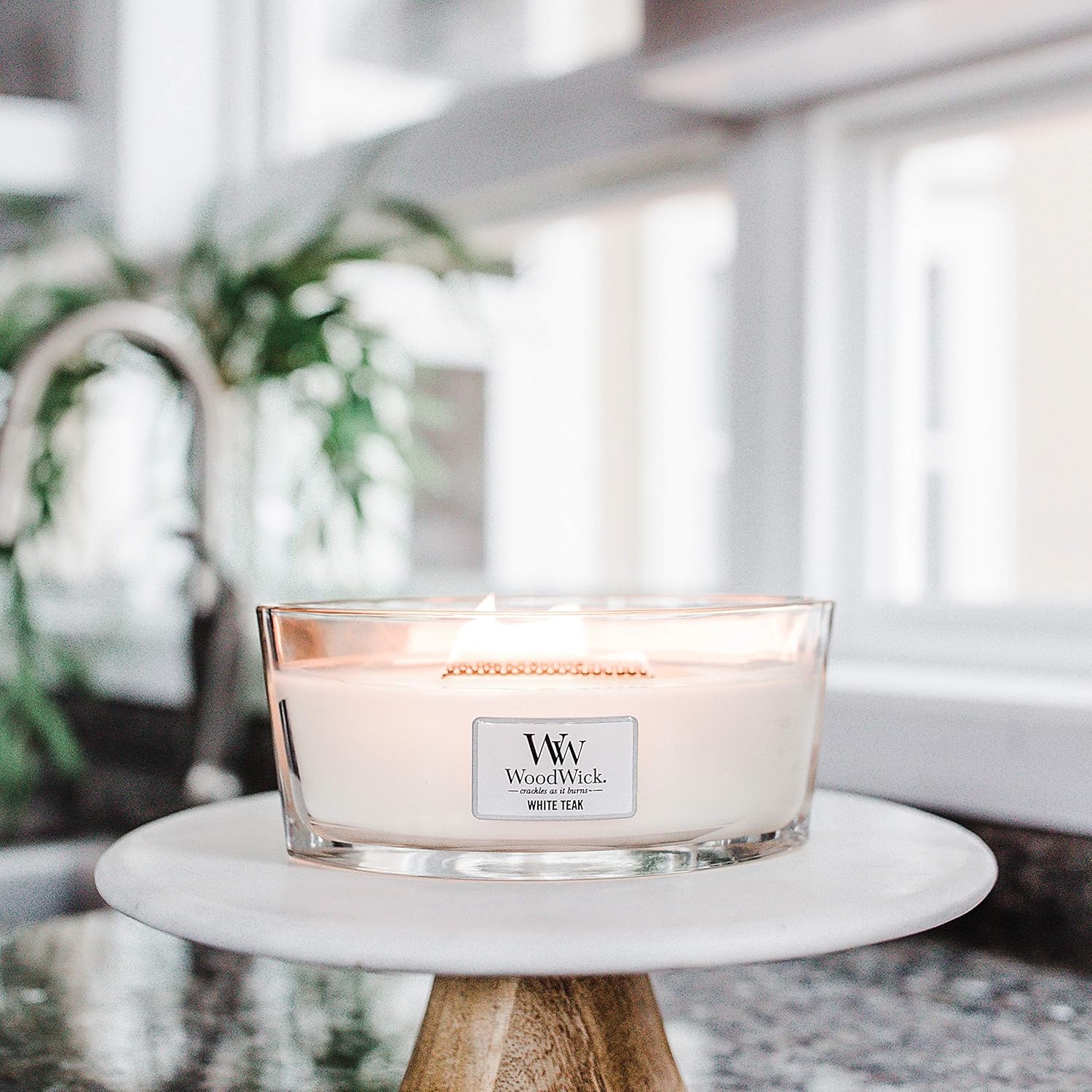 Woodwick Ellipse Candela Profumata Teak Bianco - immagine 5