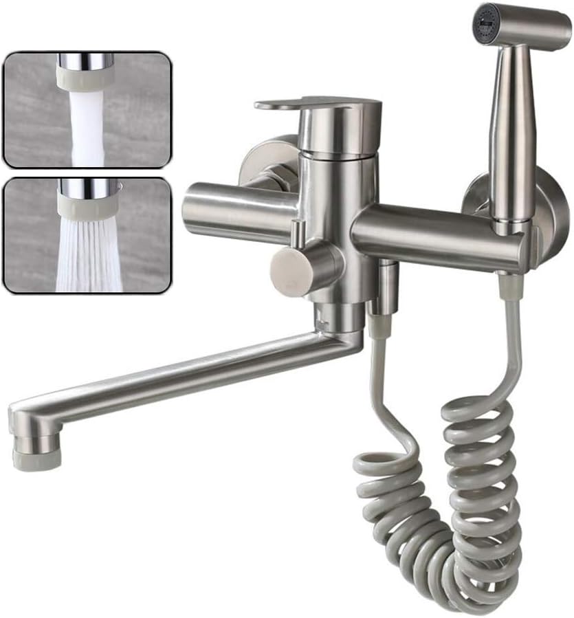 Rubinetto Cucina a Muro Girevole 360° Acciaio Inox 304