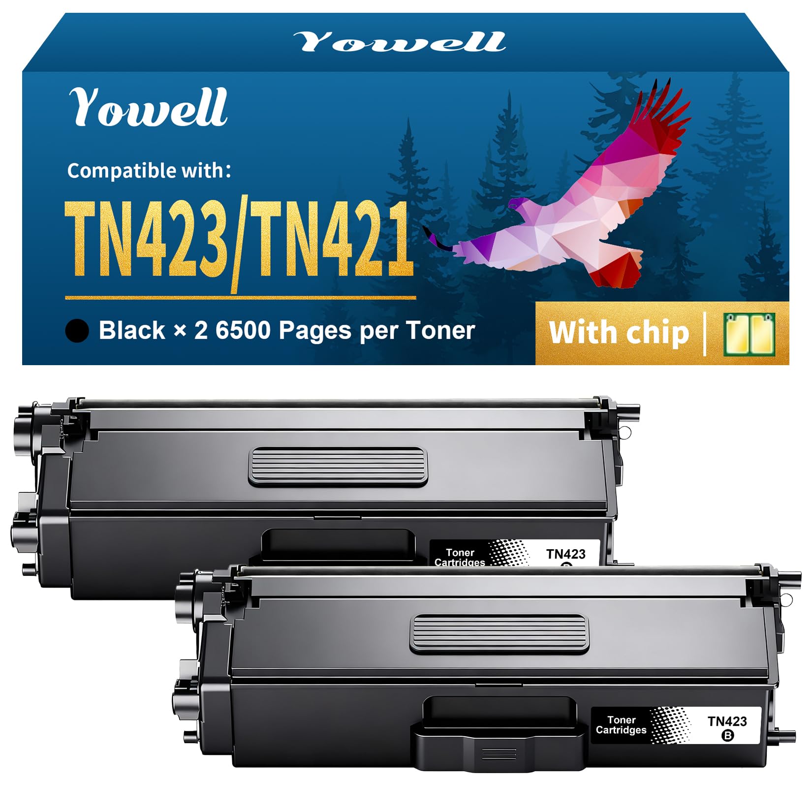 Yowell TN423 Toner Nero Compatibile Brother (2 Pezzi)