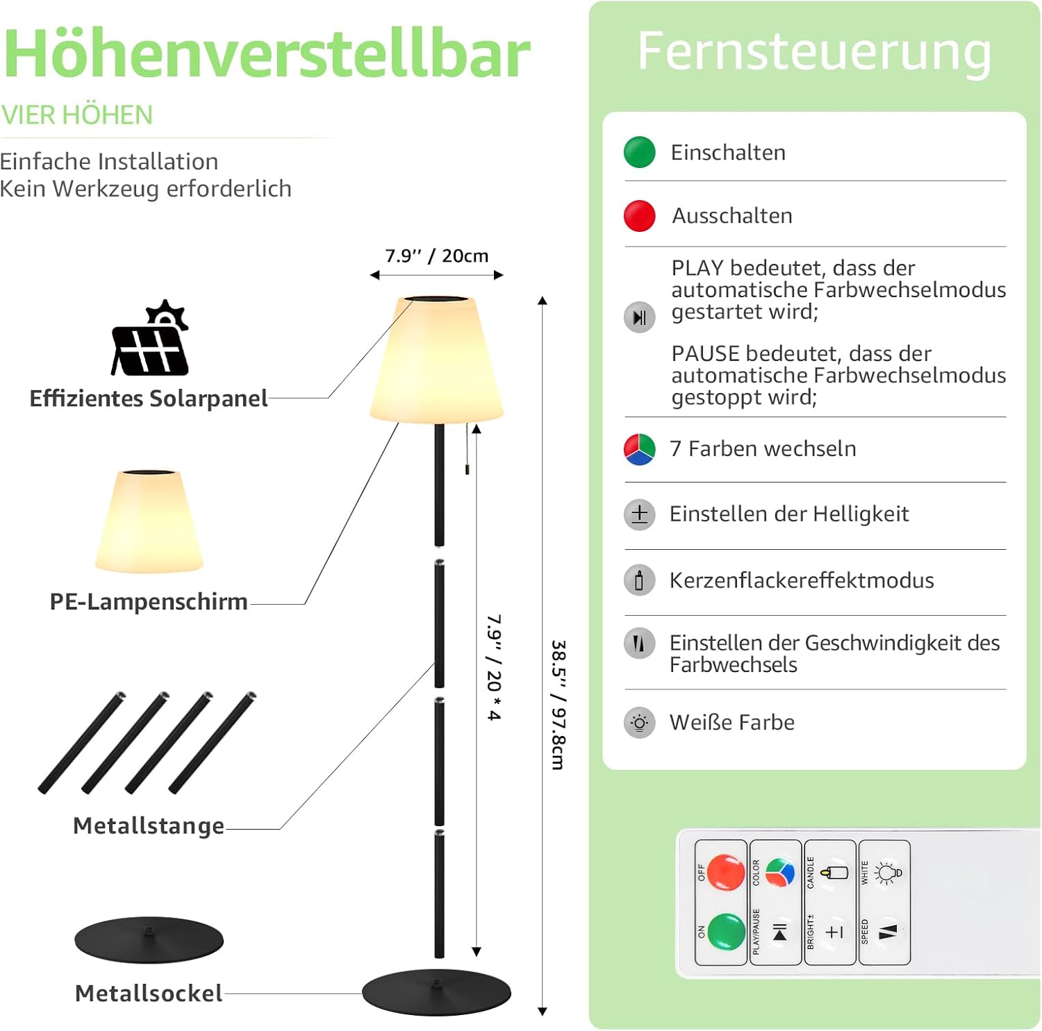 Malux Lampada da Terra Solare Wireless IP44 147cm - immagine 5