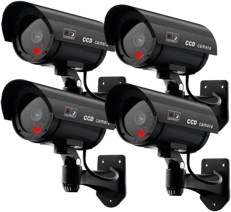 Erwey 4 Telecamere Finte di Sicurezza con LED Lampeggiante