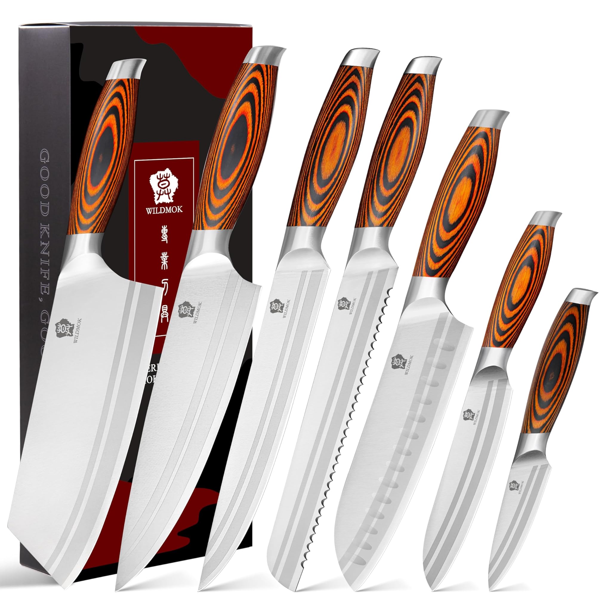 Wildmok Set Coltelli da Cucina 7 Pezzi in Acciaio Tedesco