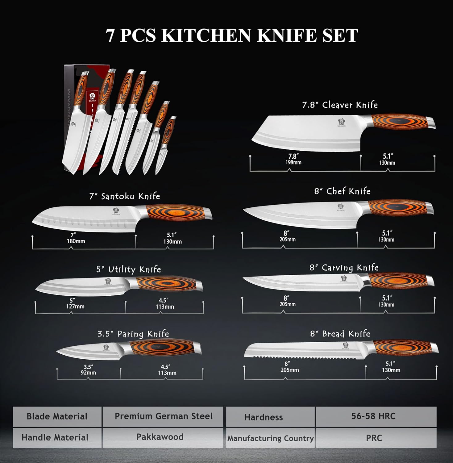 Wildmok Set Coltelli da Cucina 7 Pezzi in Acciaio Tedesco - immagine 3