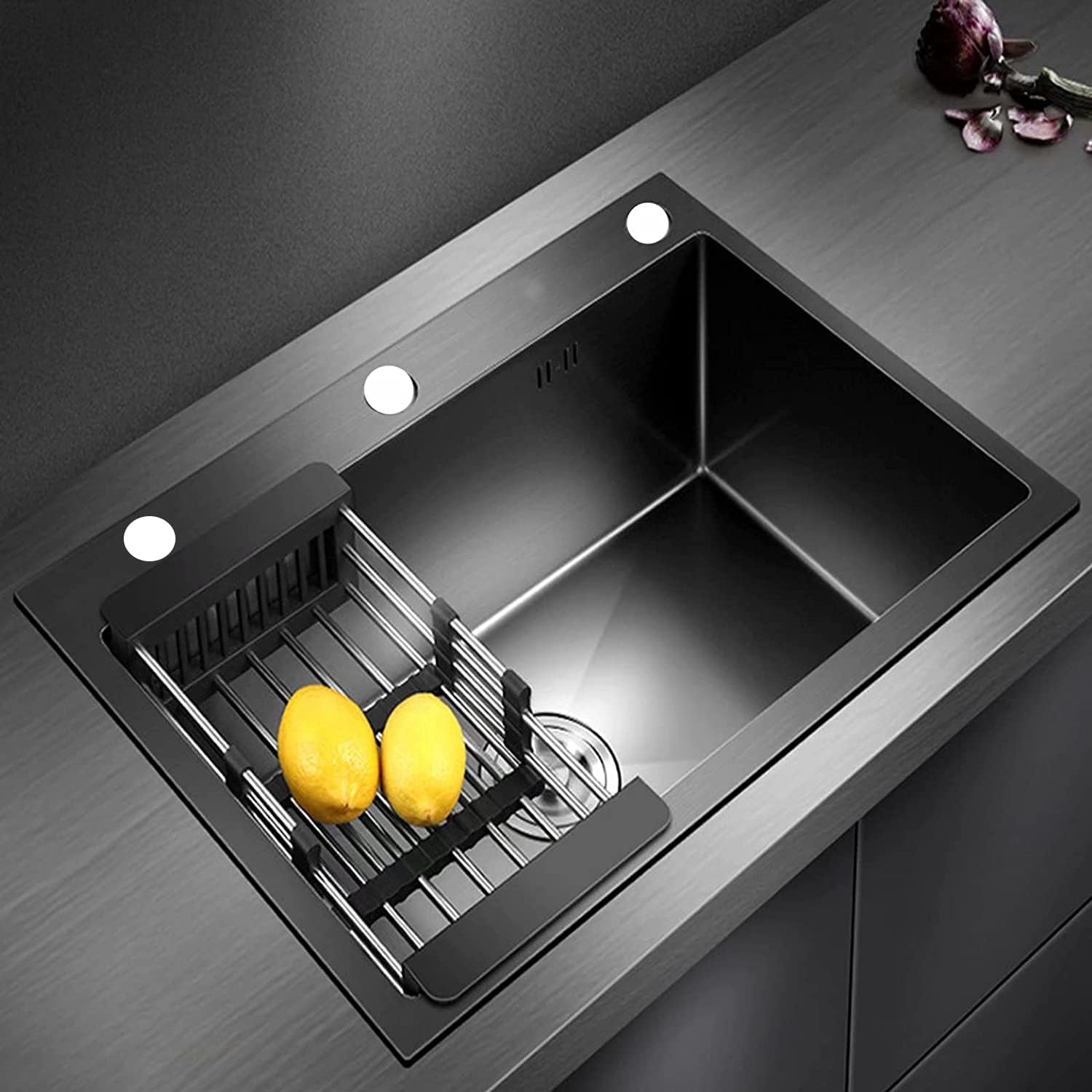 Hatur Lavello Cucina Inox Fatto a Mano 60x45cm, Nero