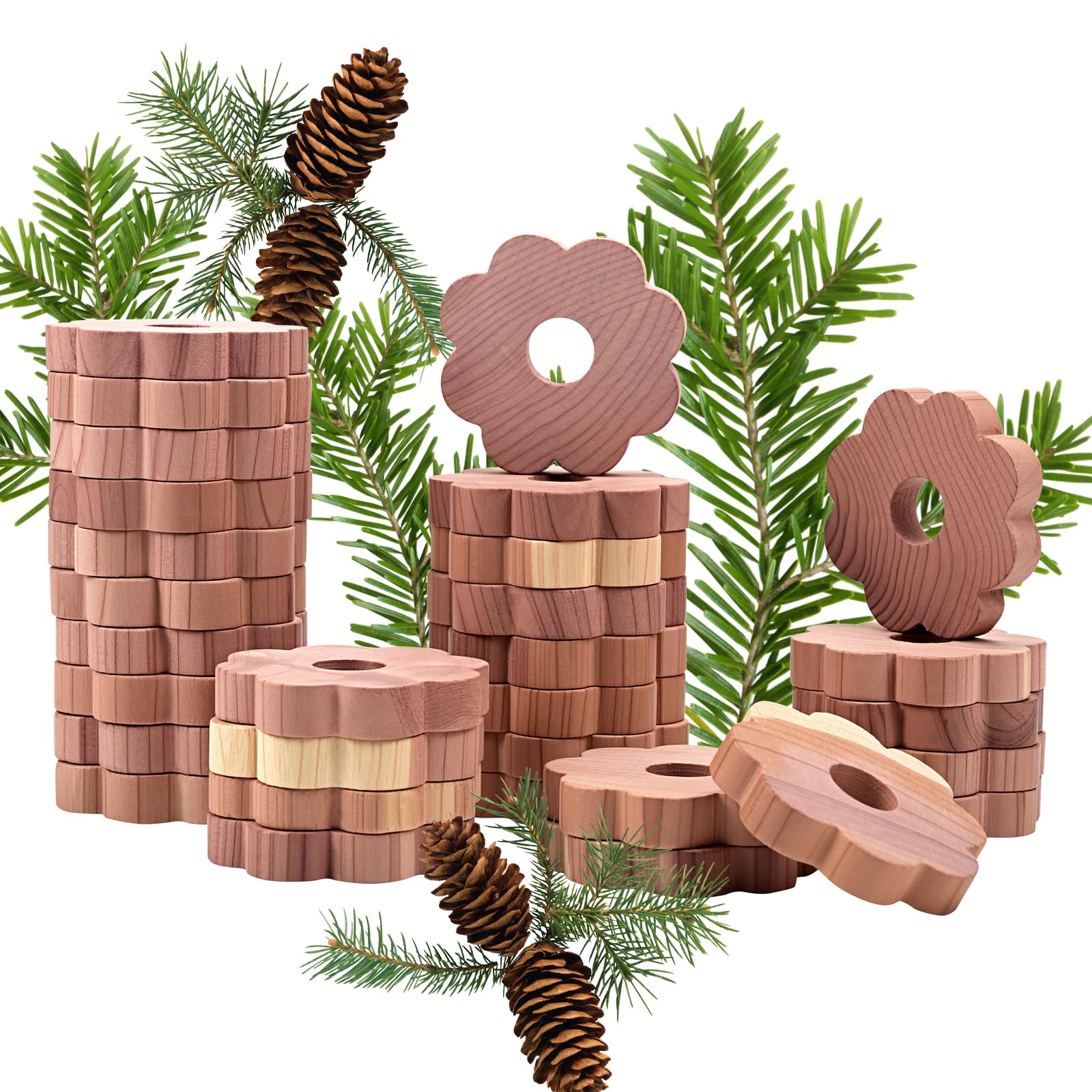 Antitarme per Armadi Vestiti - 30x Anelli Legno di Cedro