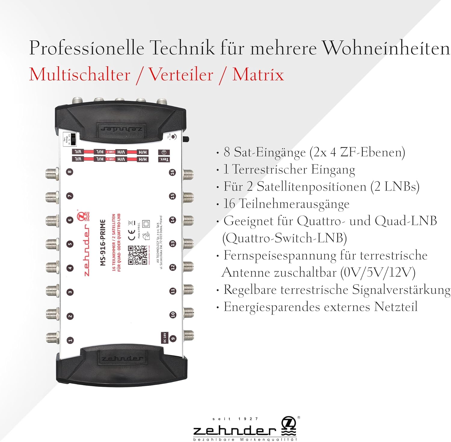 Zehnder 9/16 Multiswitch 16 Partecipanti 2 Satelliti - immagine 4
