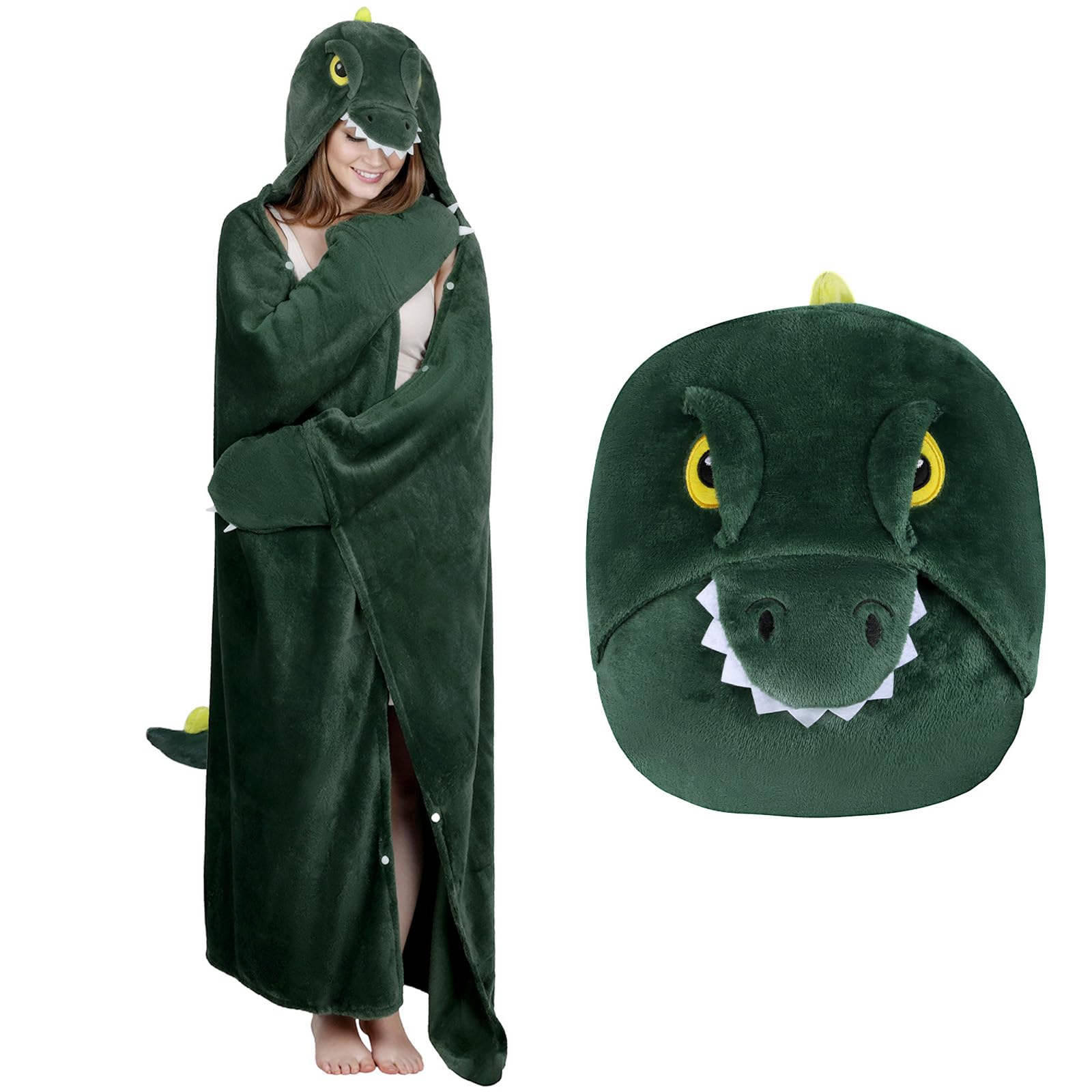 Coperta con Cappuccio Indossabile in Pile Sherpa 160x130cm