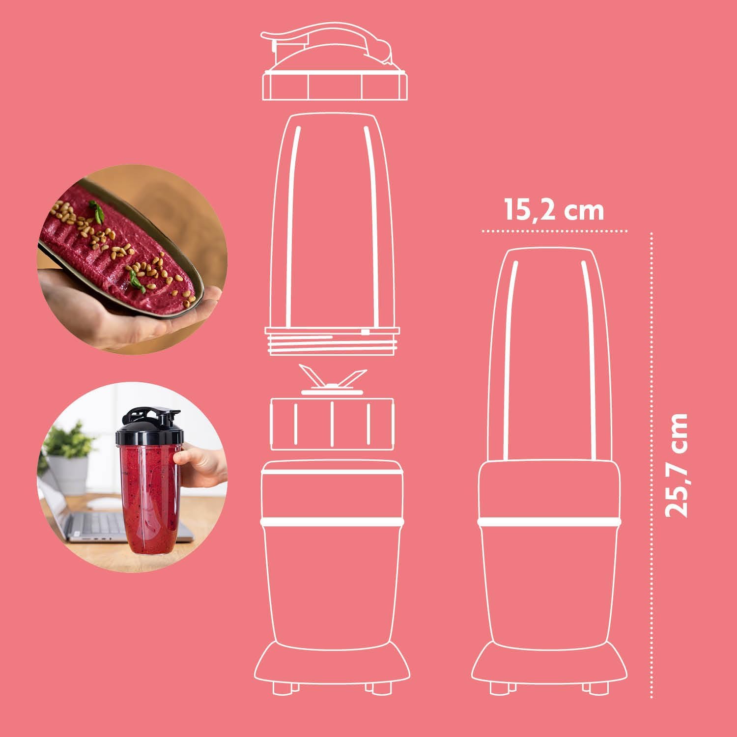 Gourmetmaxx Blender & Smoothie Maker 4 Pezzi - immagine 6
