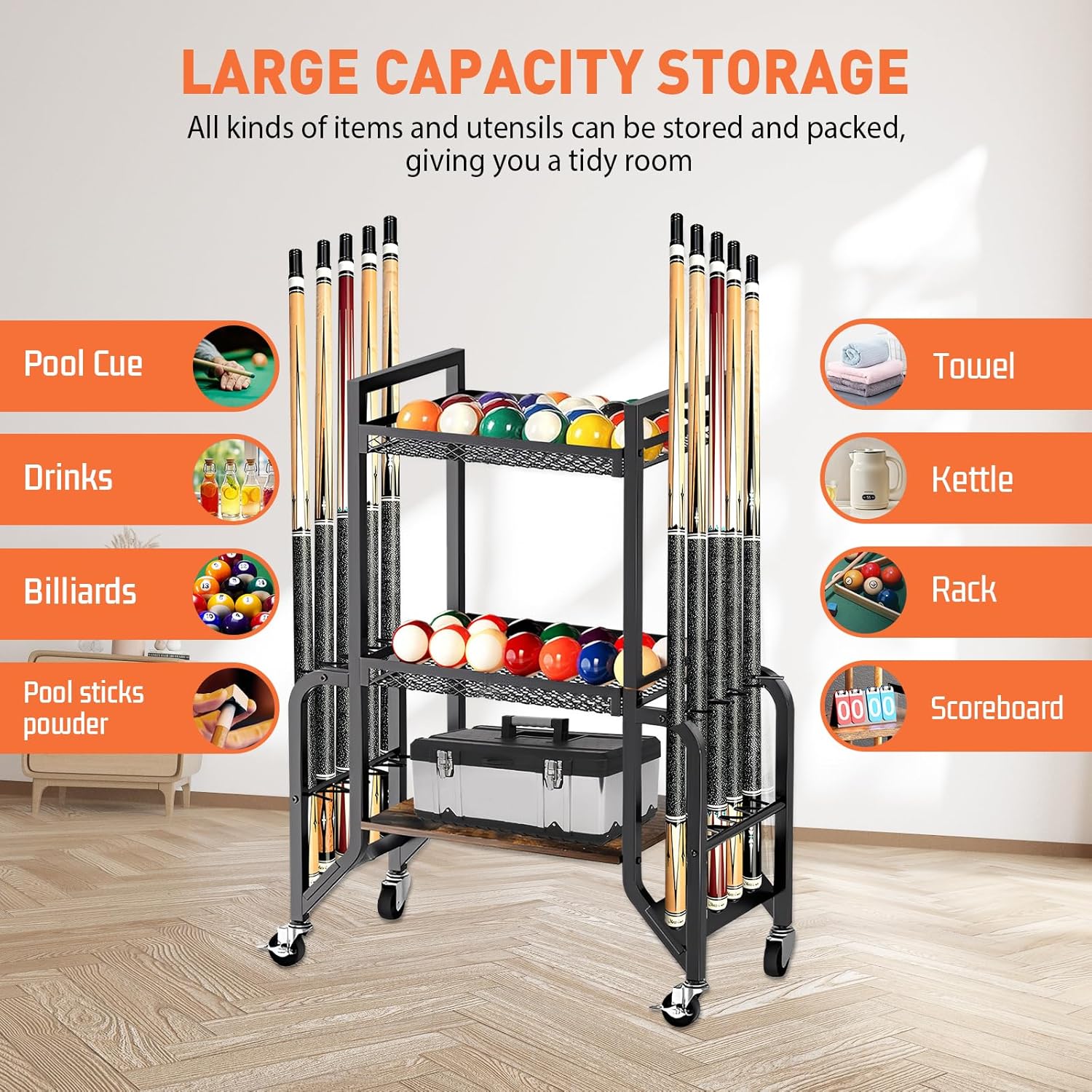 Supporto per Stecca da Biliardo a 3 Ripiani per 10 Bastoncini - immagine 5