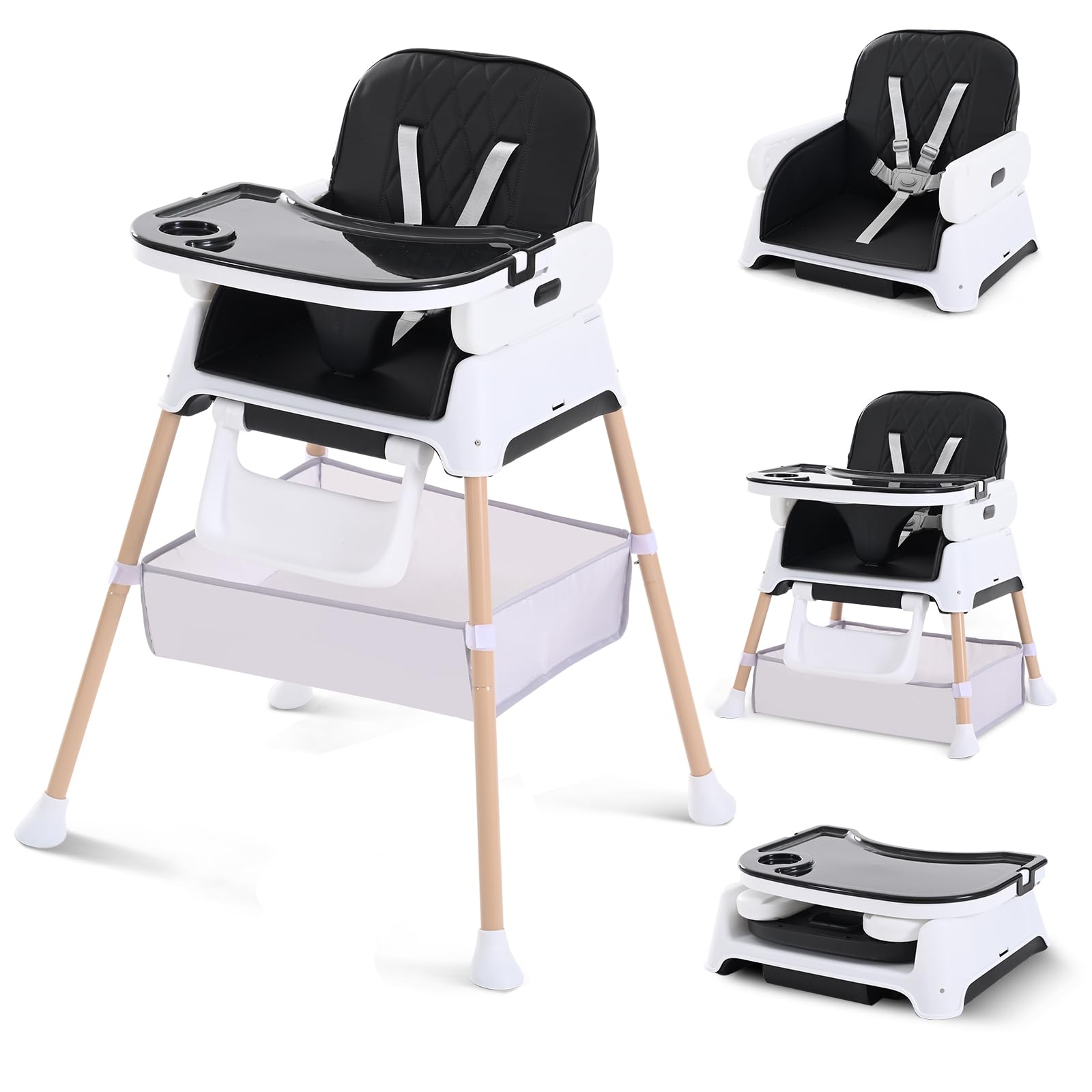 Seggiolone Regolabile Convertibile 3 in 1, Nero