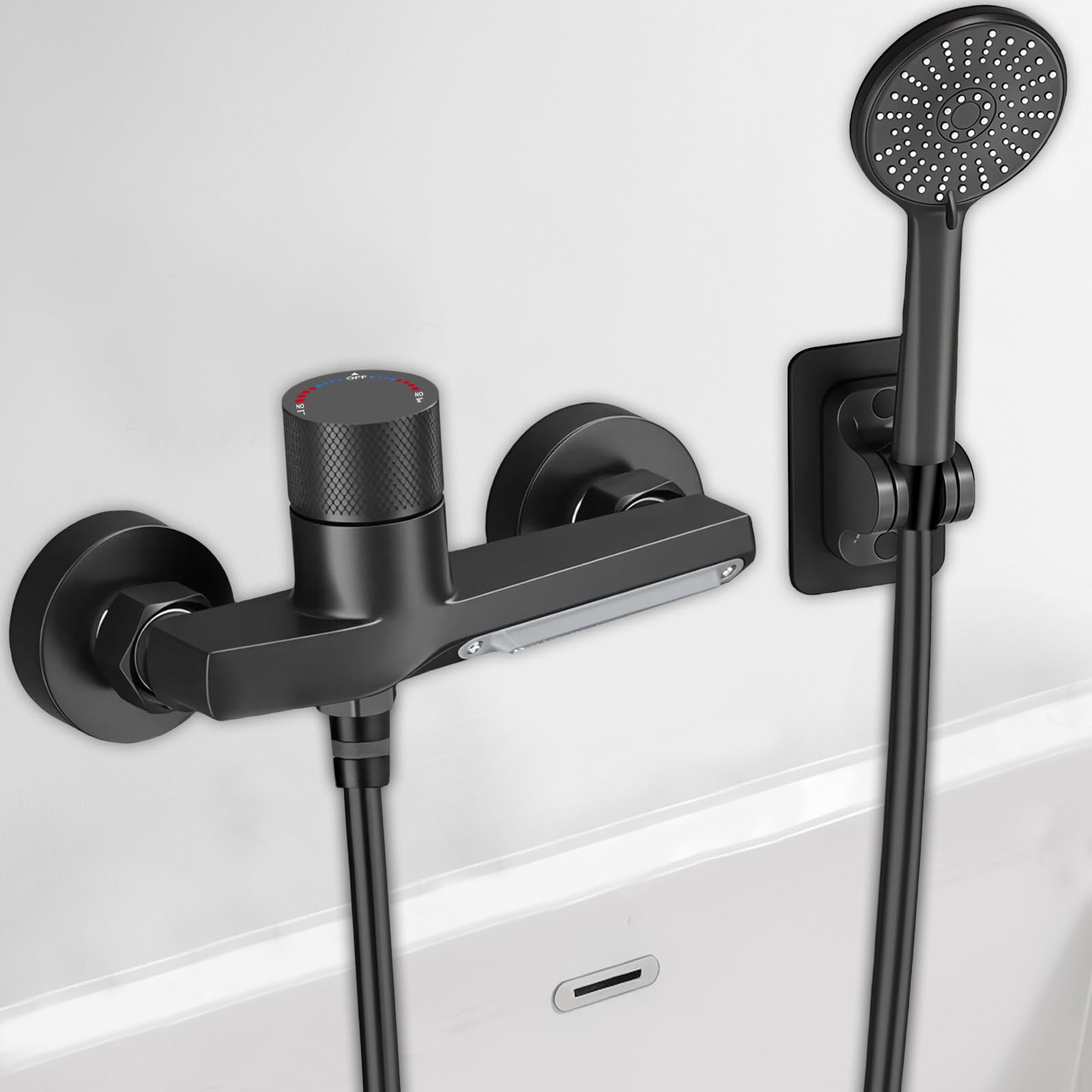 Rubinetto Vasca Cascata Nera con Doccetta a Mano