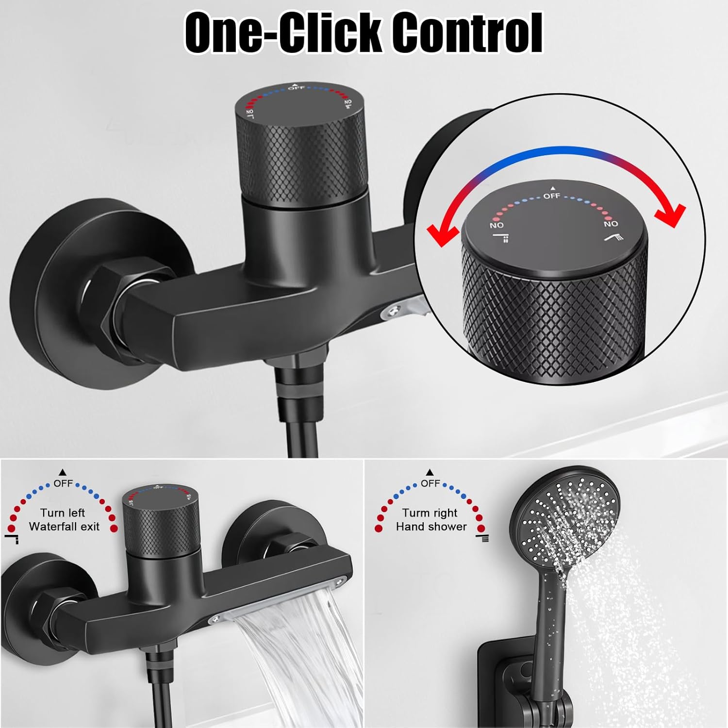 Rubinetto Vasca Cascata Nera con Doccetta a Mano - immagine 3