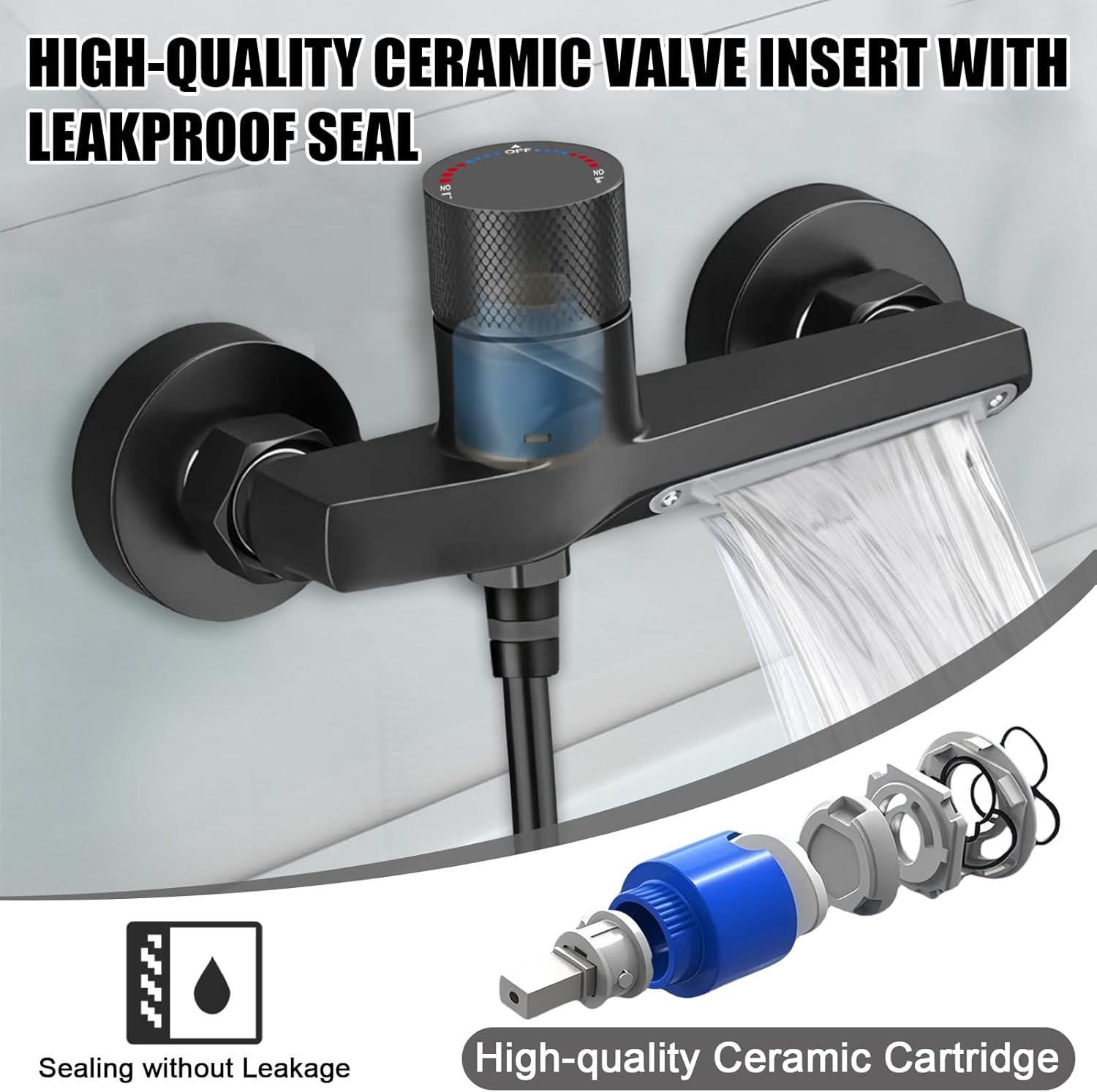 Rubinetto Vasca Cascata Nera con Doccetta a Mano - immagine 7