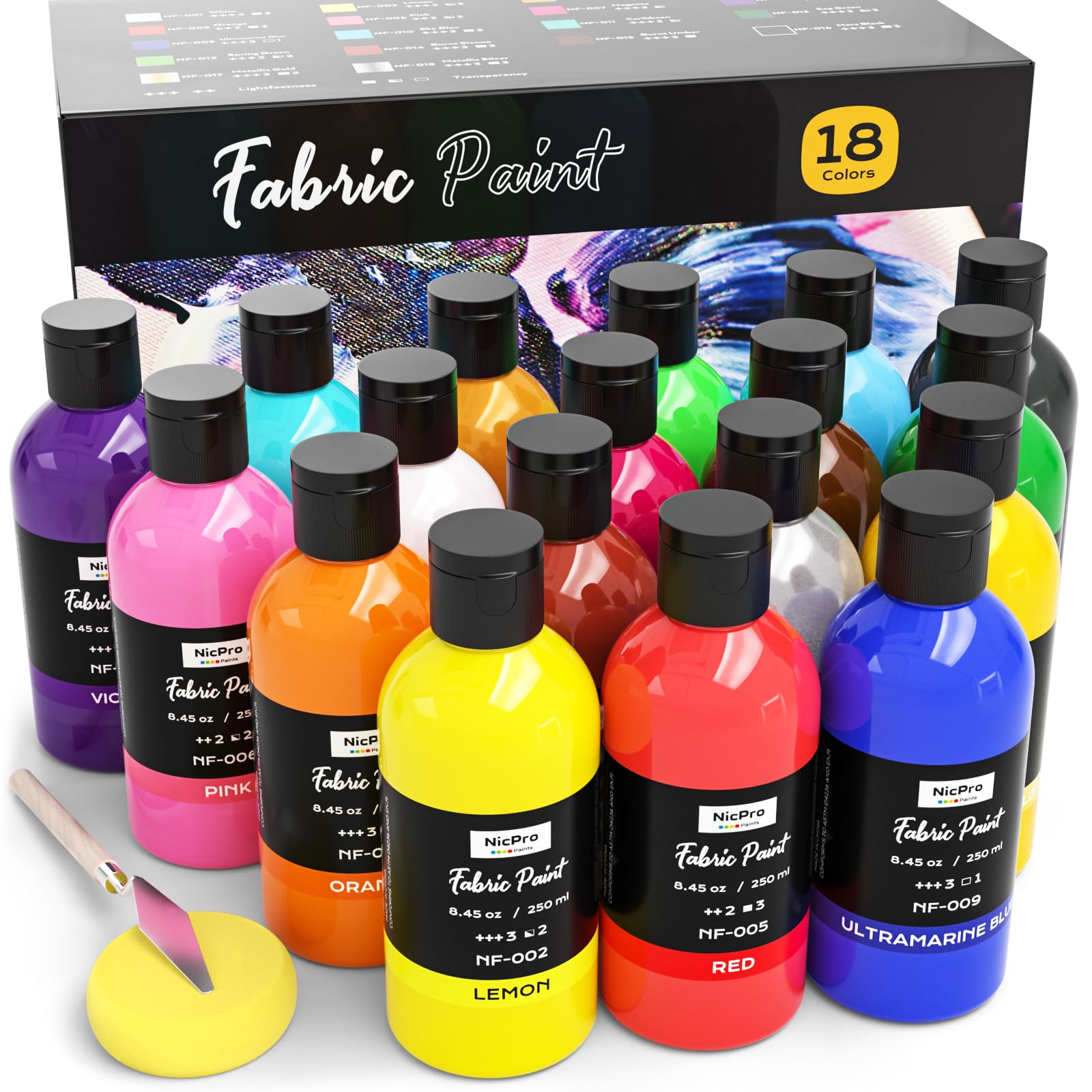 Nicpro 18 Colori per Tessuti Permanenti 250ml