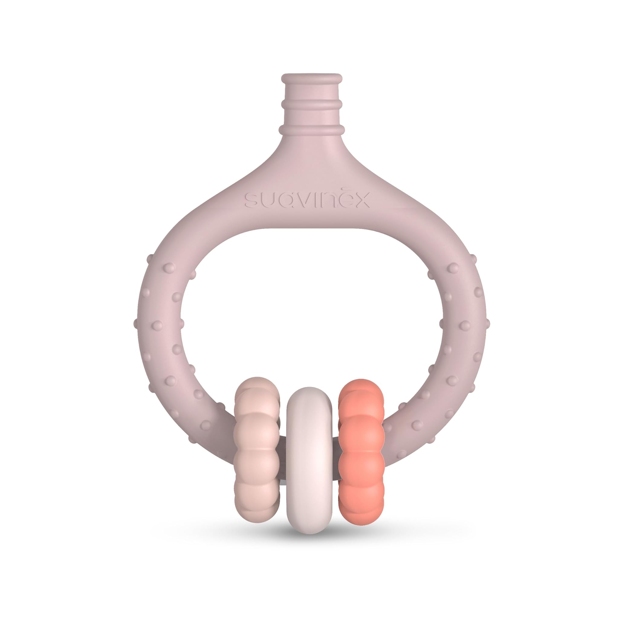 Suavinex, Massaggiagengive per bambini, Massaggiagengive in silicone, Anello di dentizione, Allevia e calma le gengive, Con rilievi, Ergonomico, Leggero, Lavabile in lavastoviglie, +0 mesi, Rosa