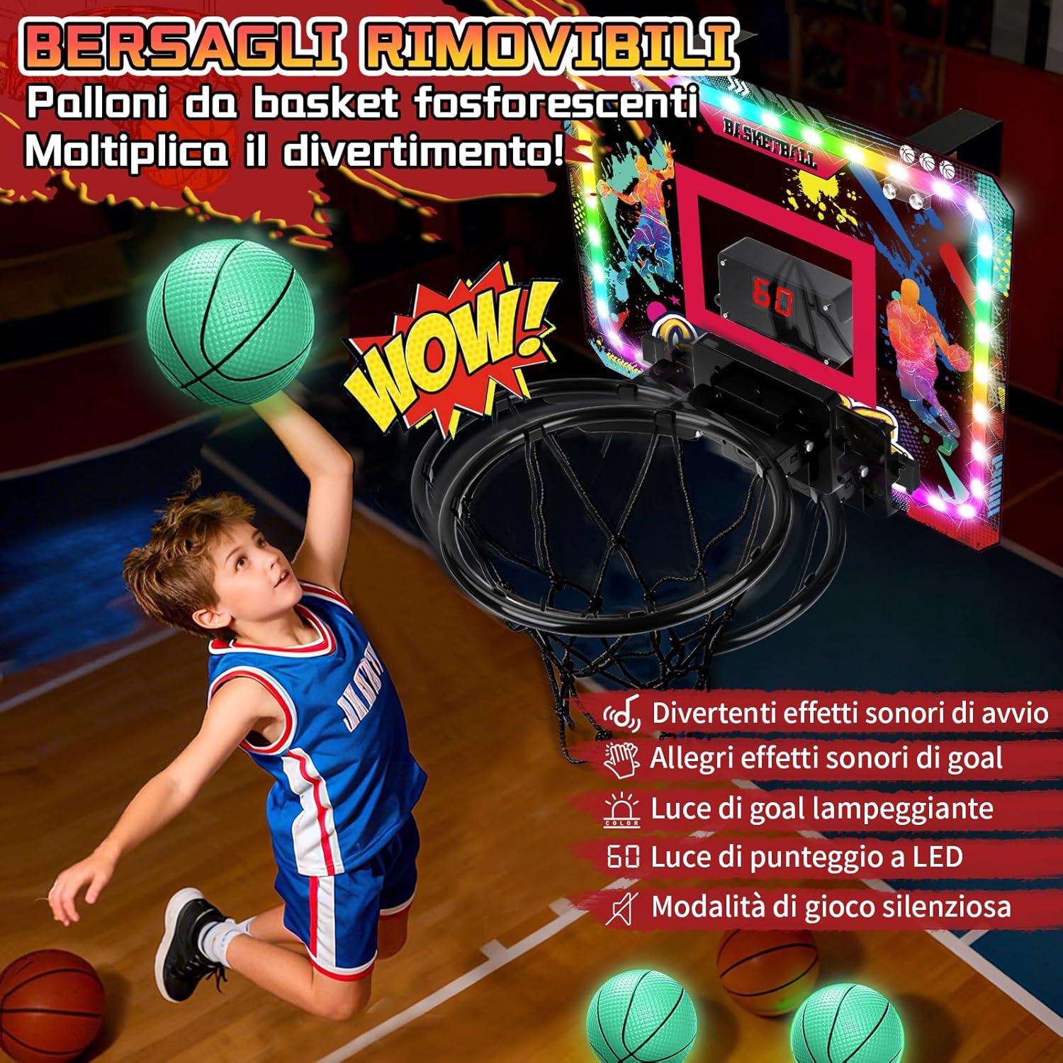 Canestro Basket Dinamico da Muro con Luci LED - immagine 3