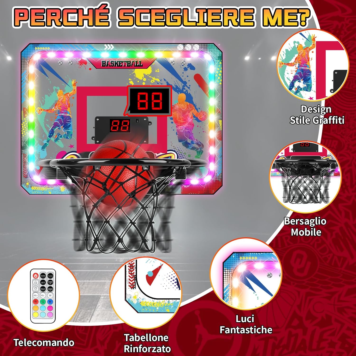 Canestro Basket Dinamico da Muro con Luci LED - immagine 5