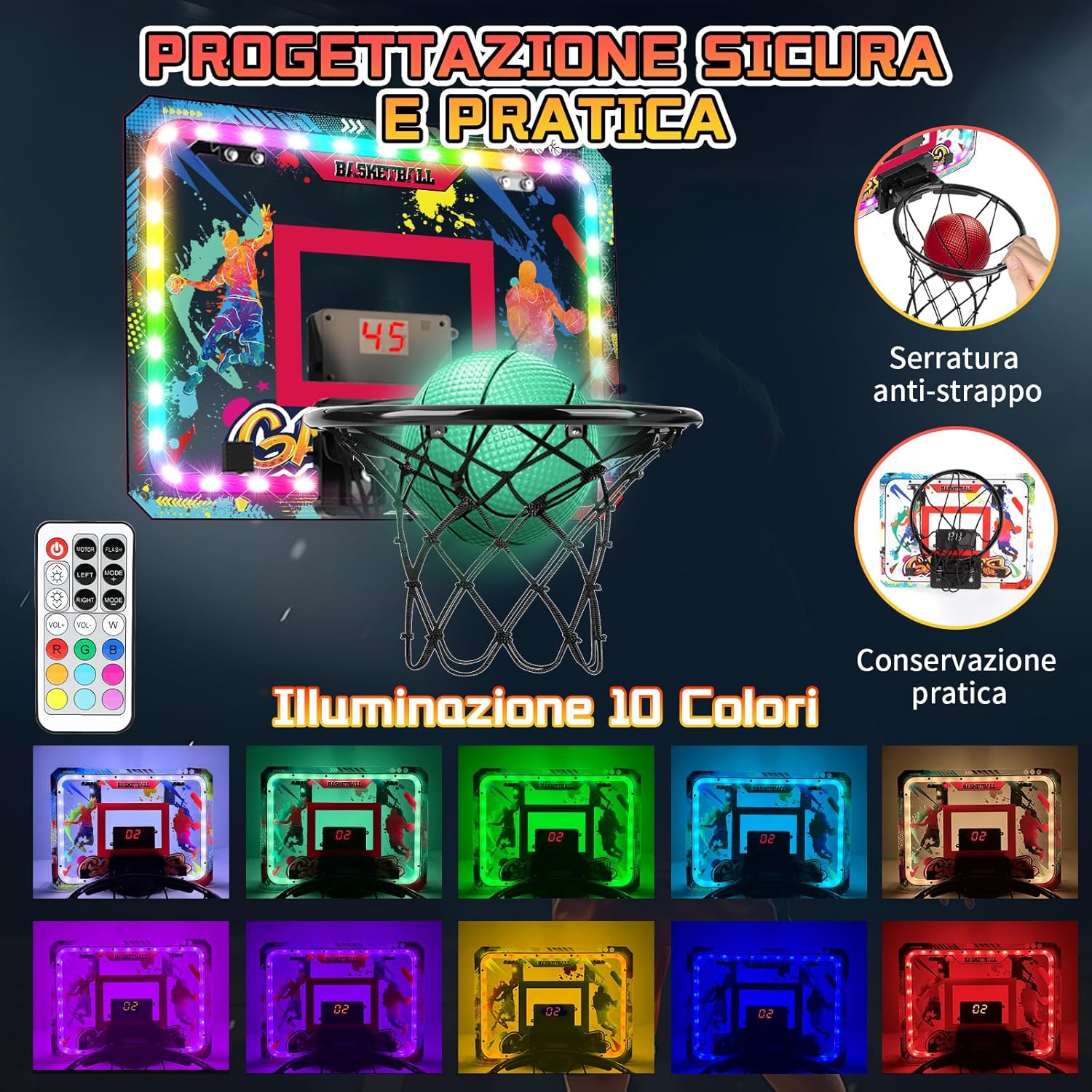 Canestro Basket Dinamico da Muro con Luci LED - immagine 6