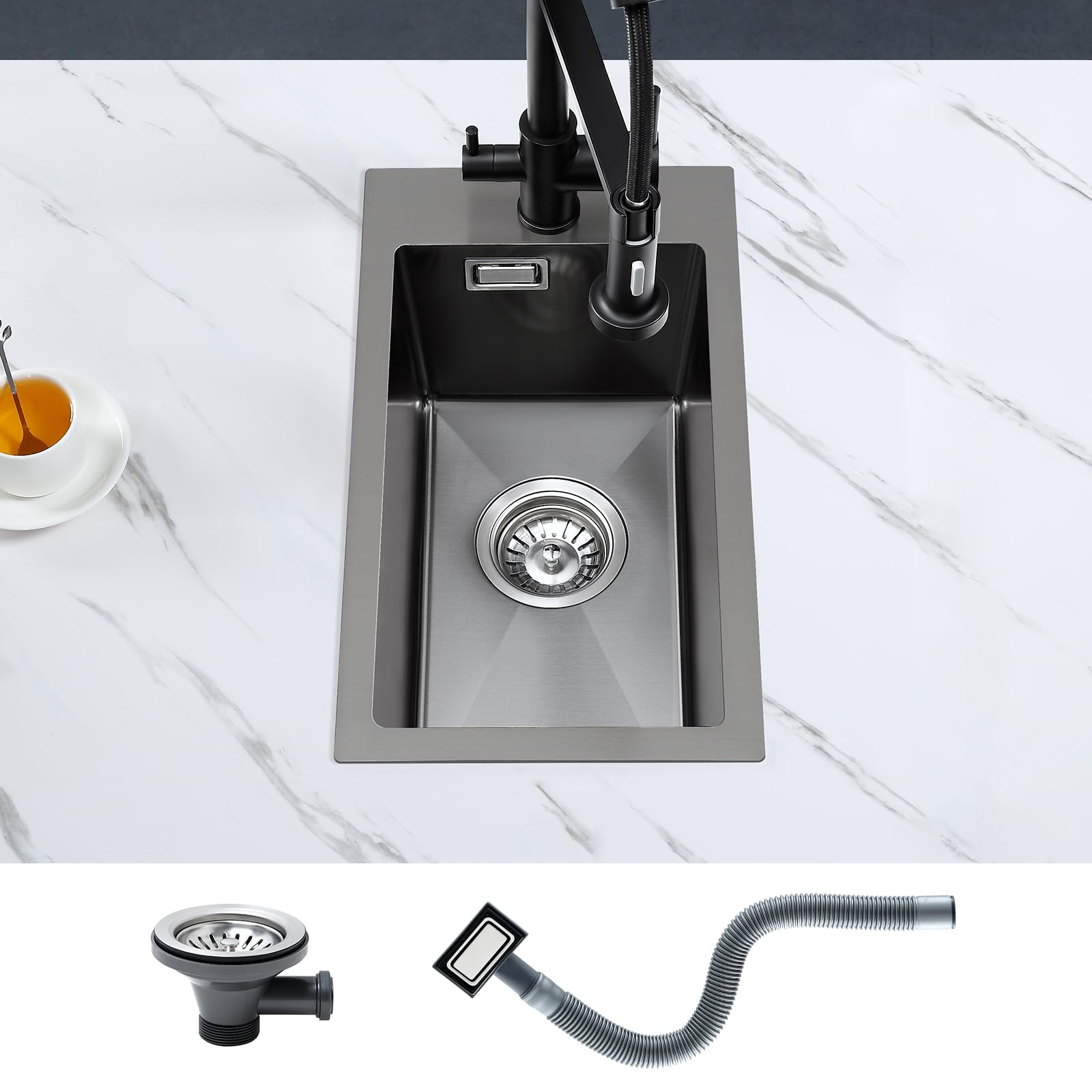 Keokbon Lavello da incasso 28x50 cm, Nero Antracite