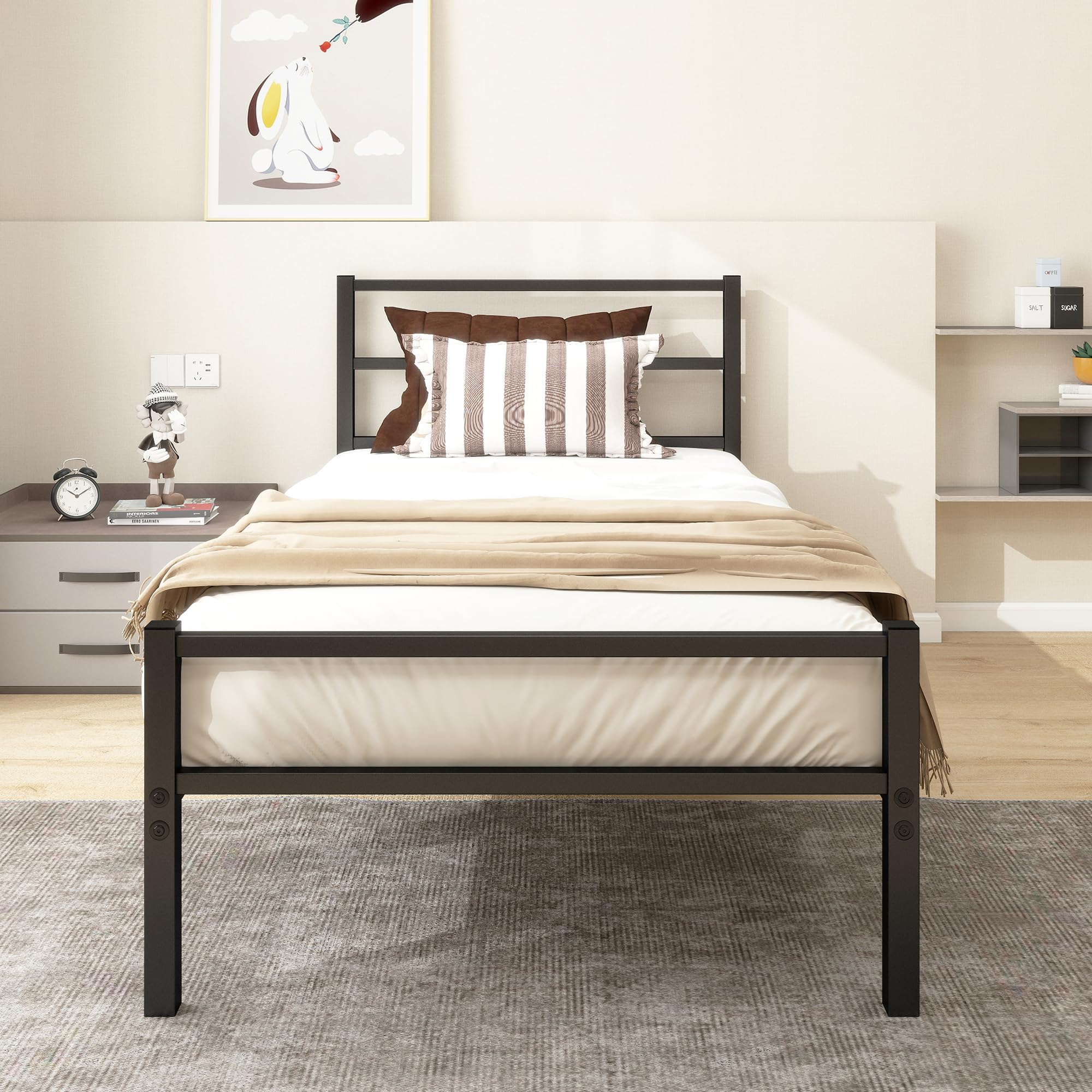 Telaio Letto in Metallo 90x200 cm, Nero