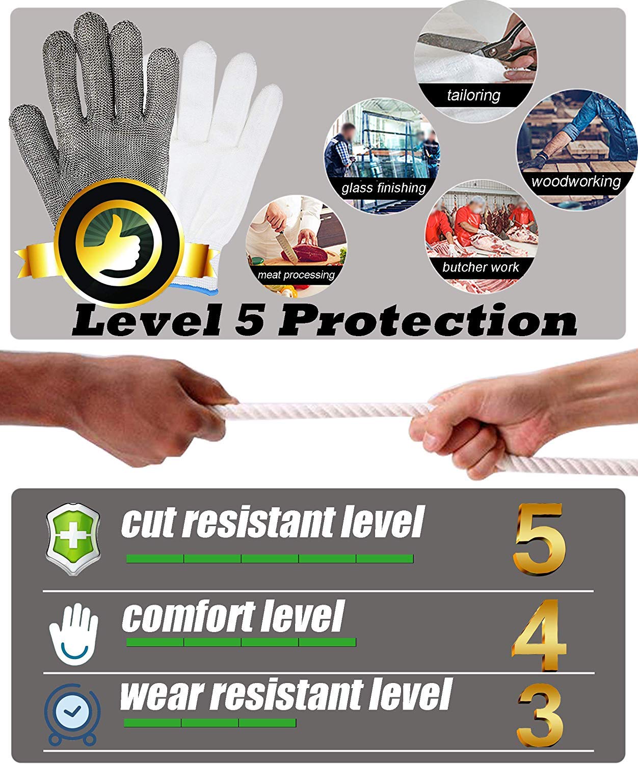 Cptdcl Guanti da Lavoro in Acciaio Inox 316L, Livello 5 (L) - immagine 6