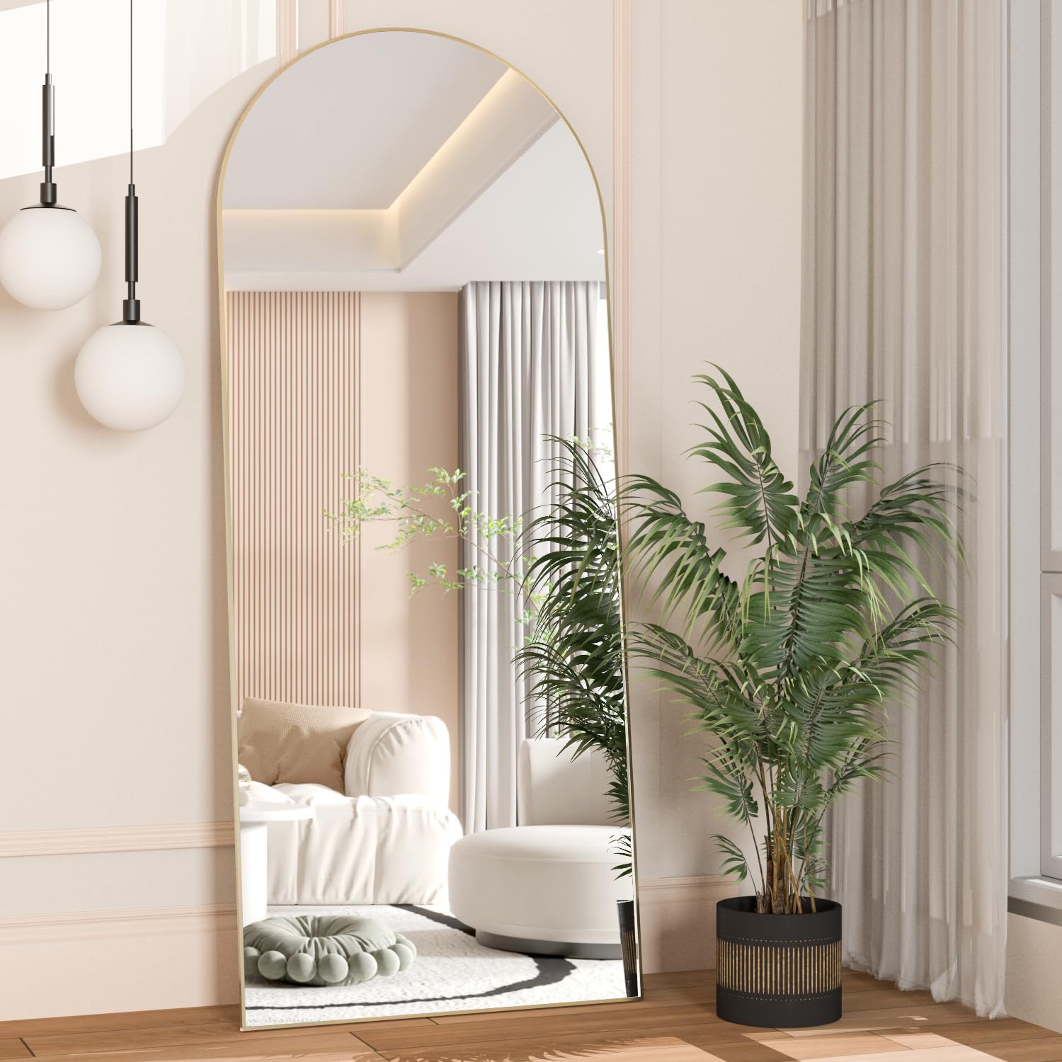 Specchio da Pavimento ad Arco 165x60cm, Oro - immagine 2