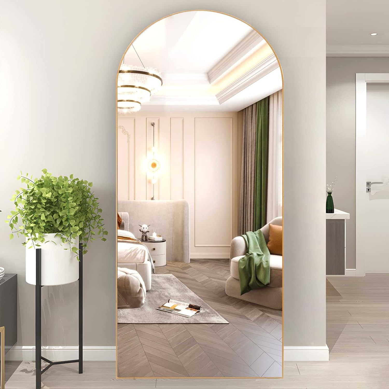 Specchio da Pavimento ad Arco 165x60cm, Oro - immagine 4