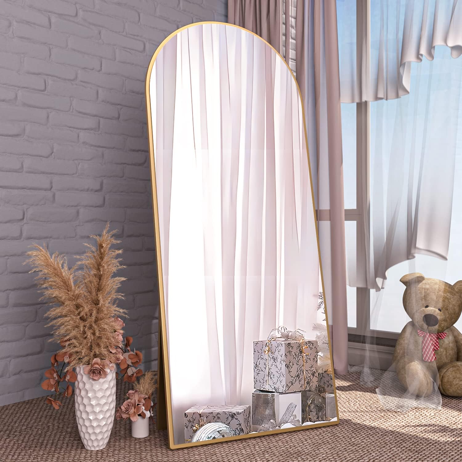 Specchio da Pavimento ad Arco 165x60cm, Oro - immagine 7