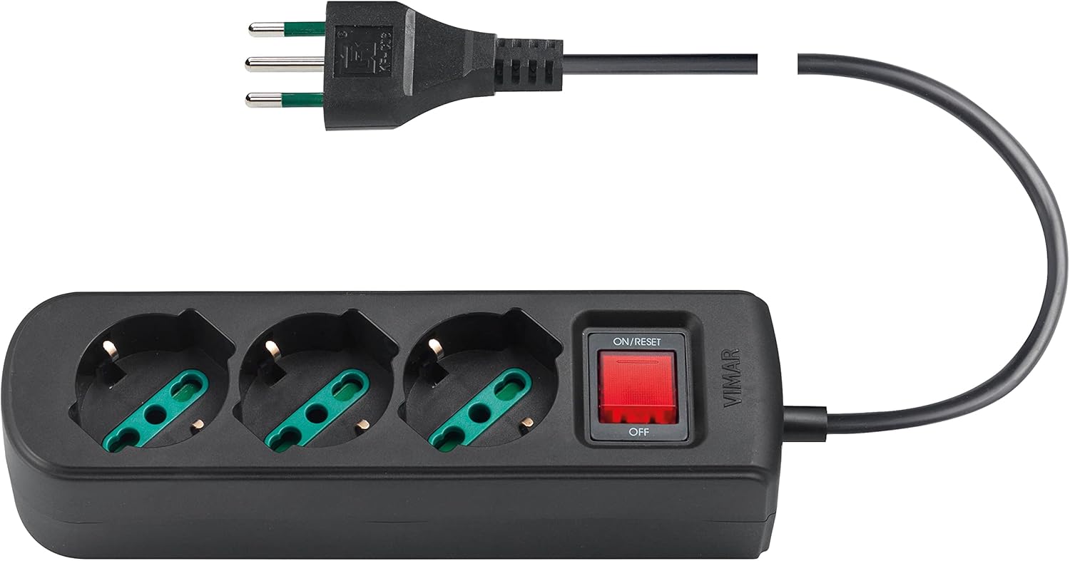 Vimar 0R00637.CC Multipresa con Interruttore 1,5m, Nero - immagine 1