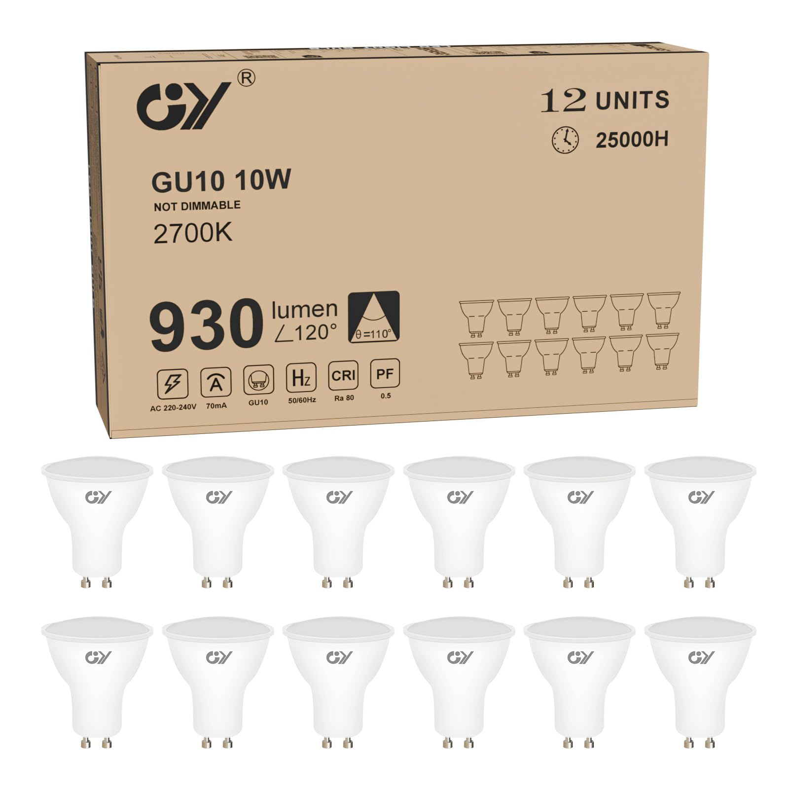 Gy Lampadine LED GU10 - 10W 930 Lumen, 12 Pezzi