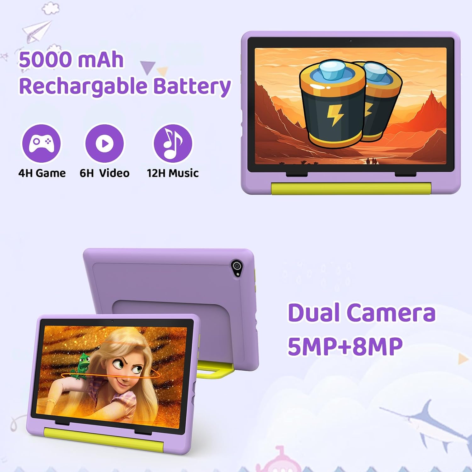 Tablet Bambini 10 Pollici HD IPS Android 14 Viola - immagine 5