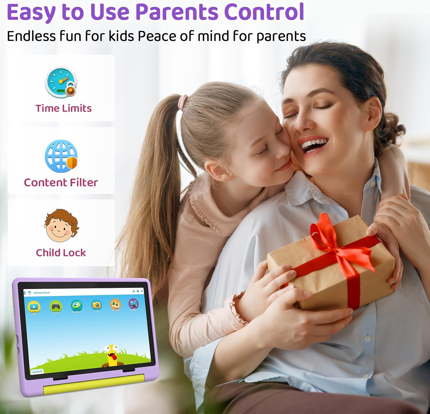 Tablet Bambini 10 Pollici HD IPS Android 14 Viola - immagine 6