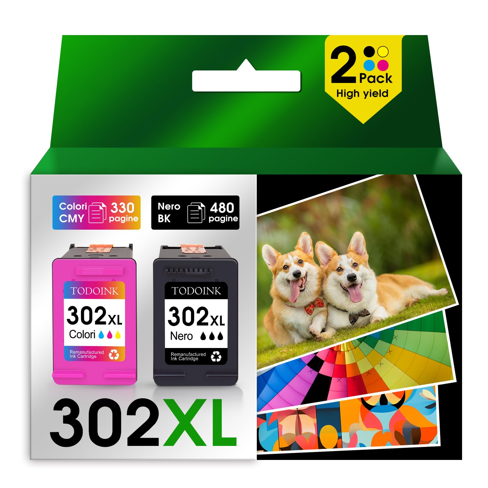 Todoink 302XL Cartucce d'inchiostro Nero e Colore (2 Pack)