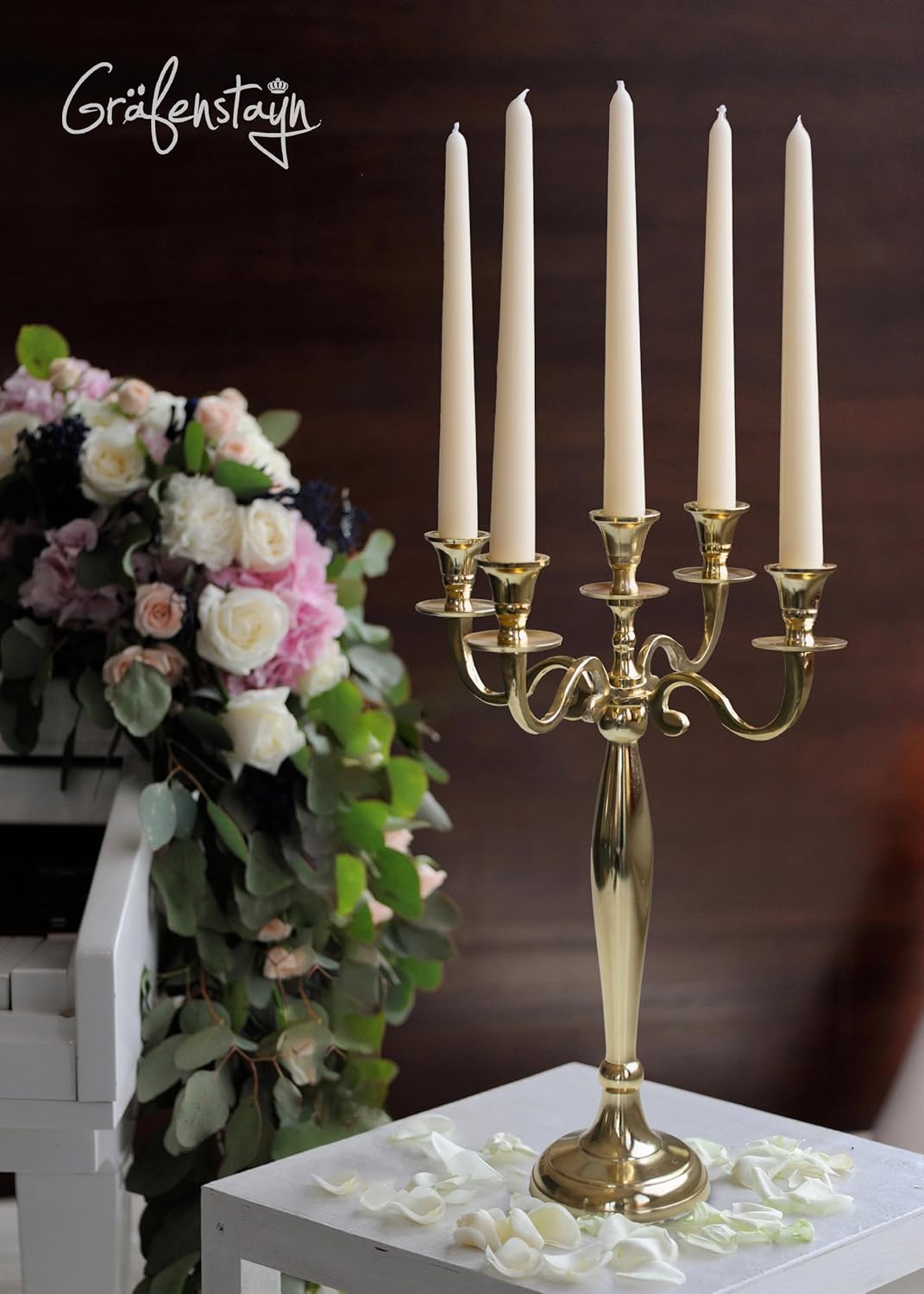 Gräfenstayn Candelabro Portacandele 1, 3 o 5 Bracci, Oro - immagine 2