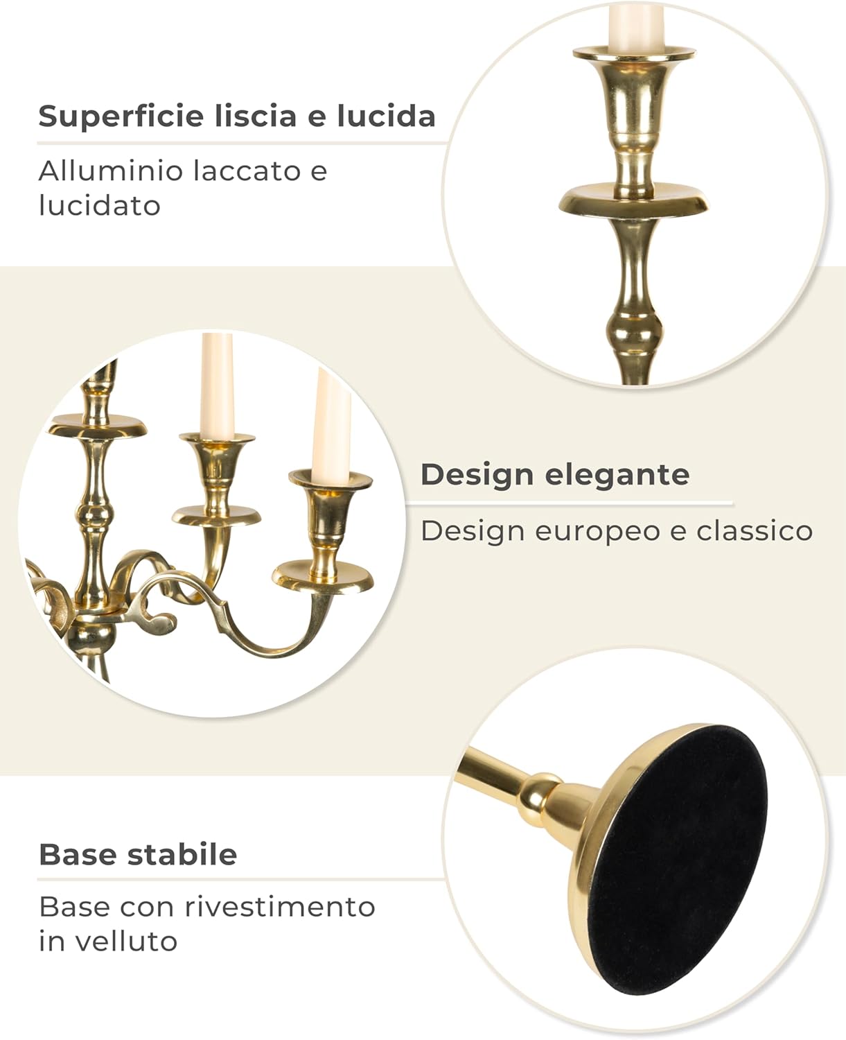 Gräfenstayn Candelabro Portacandele 1, 3 o 5 Bracci, Oro - immagine 6