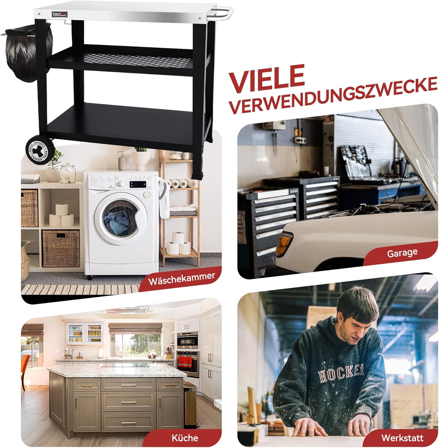 Royal Gourmet Carrello da Cucina 3 Piani, Argento - immagine 6