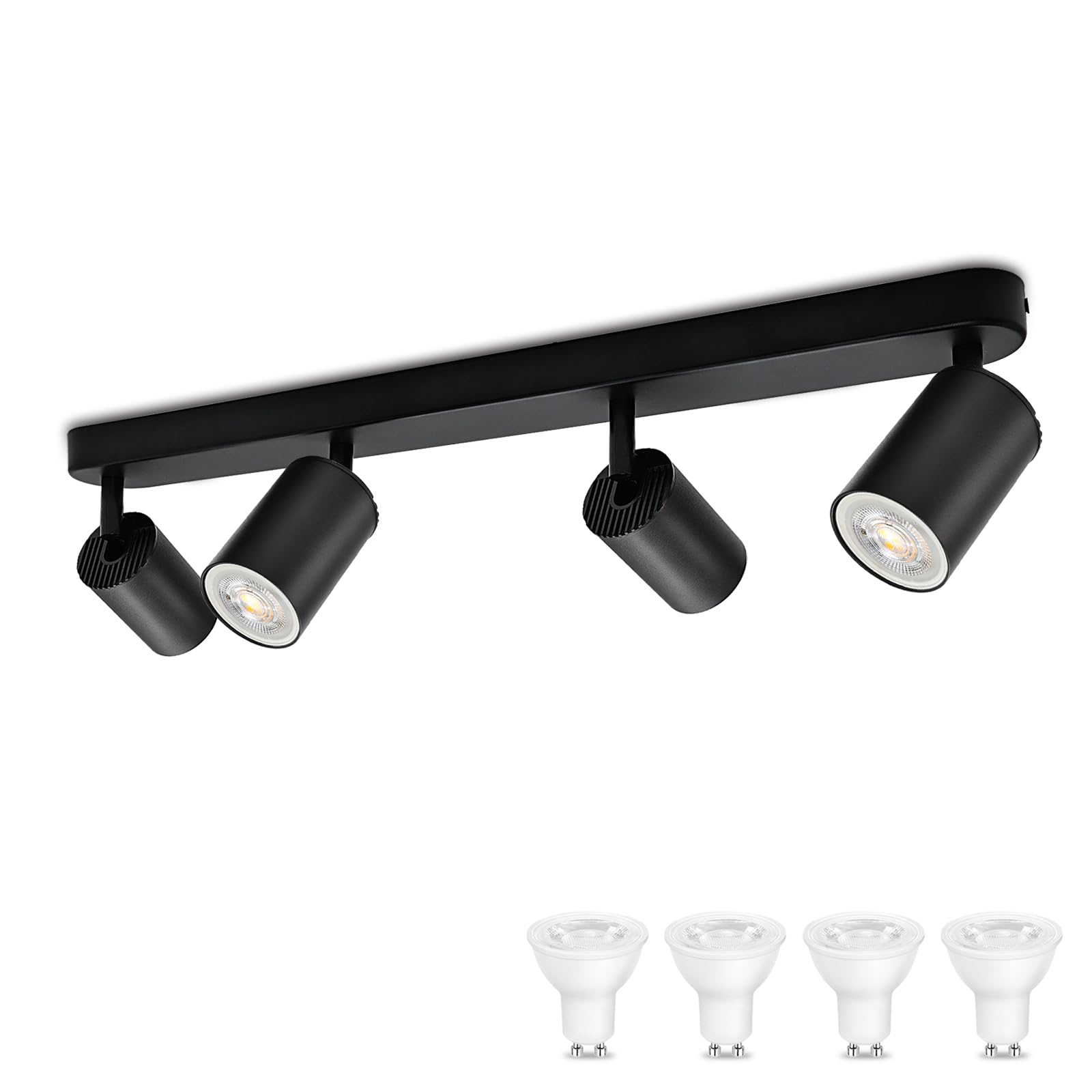 Kyotech Faretti da Soffitto Nero 4 luci LED 5W GU10 3000K
