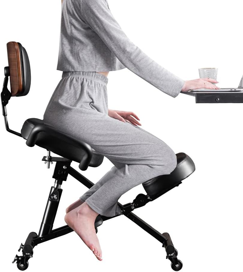Sedia Ergonomica in Ginocchio con Supporto Schienale, Nero - immagine 3