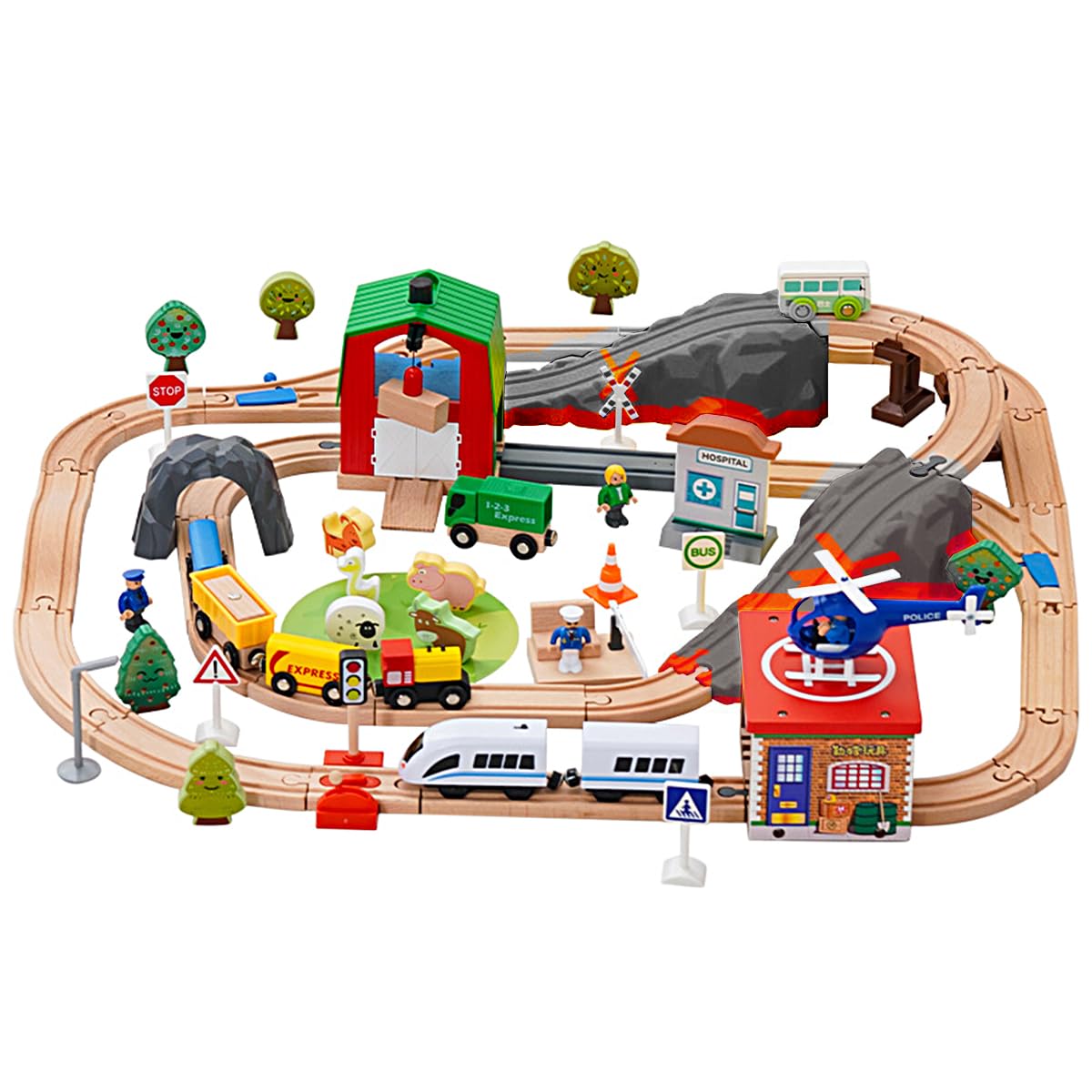 ieron Set di Treni in Legno 79 Pezzi