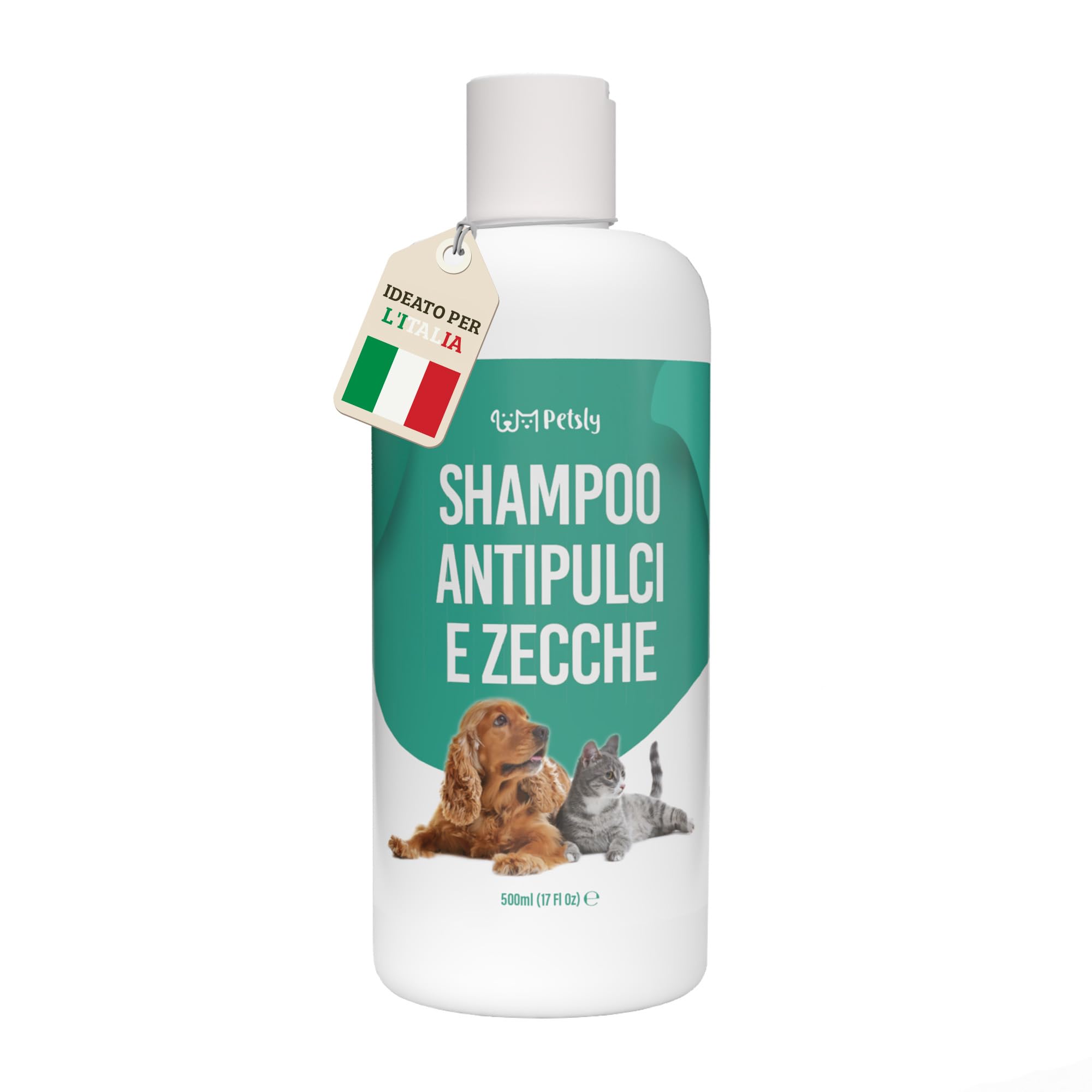 Shampoo Antipulci per Cani e Gatti –500 ml– Elimina Pulci e Zecche - pH Bilanciato per Pelli Sensibili, Deterge e Protegge – Formula Delicata con Aloe Vera e Camomilla – Adatto a Cuccioli