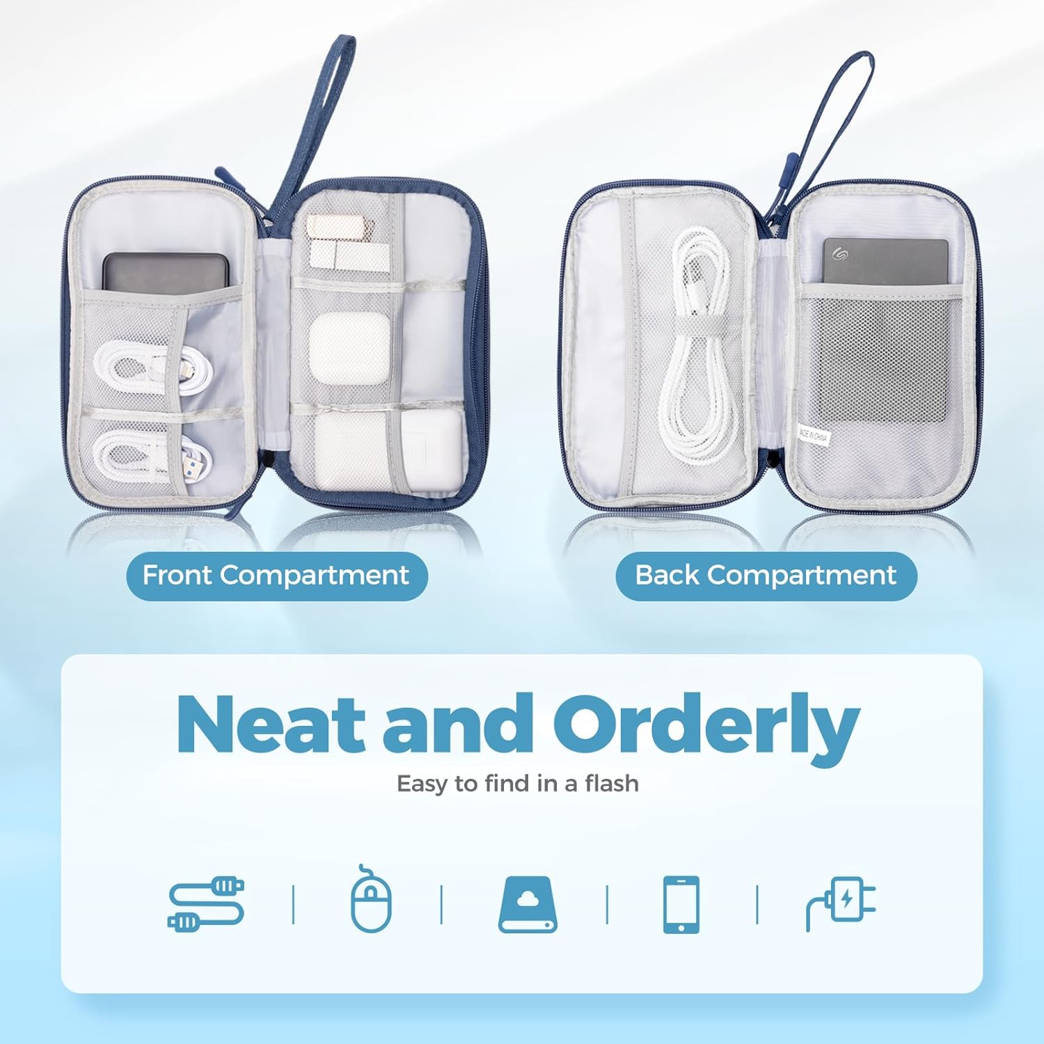 ProCase Porta Cavi da Viaggio a 3 Strati - Marina Blu/S - immagine 2