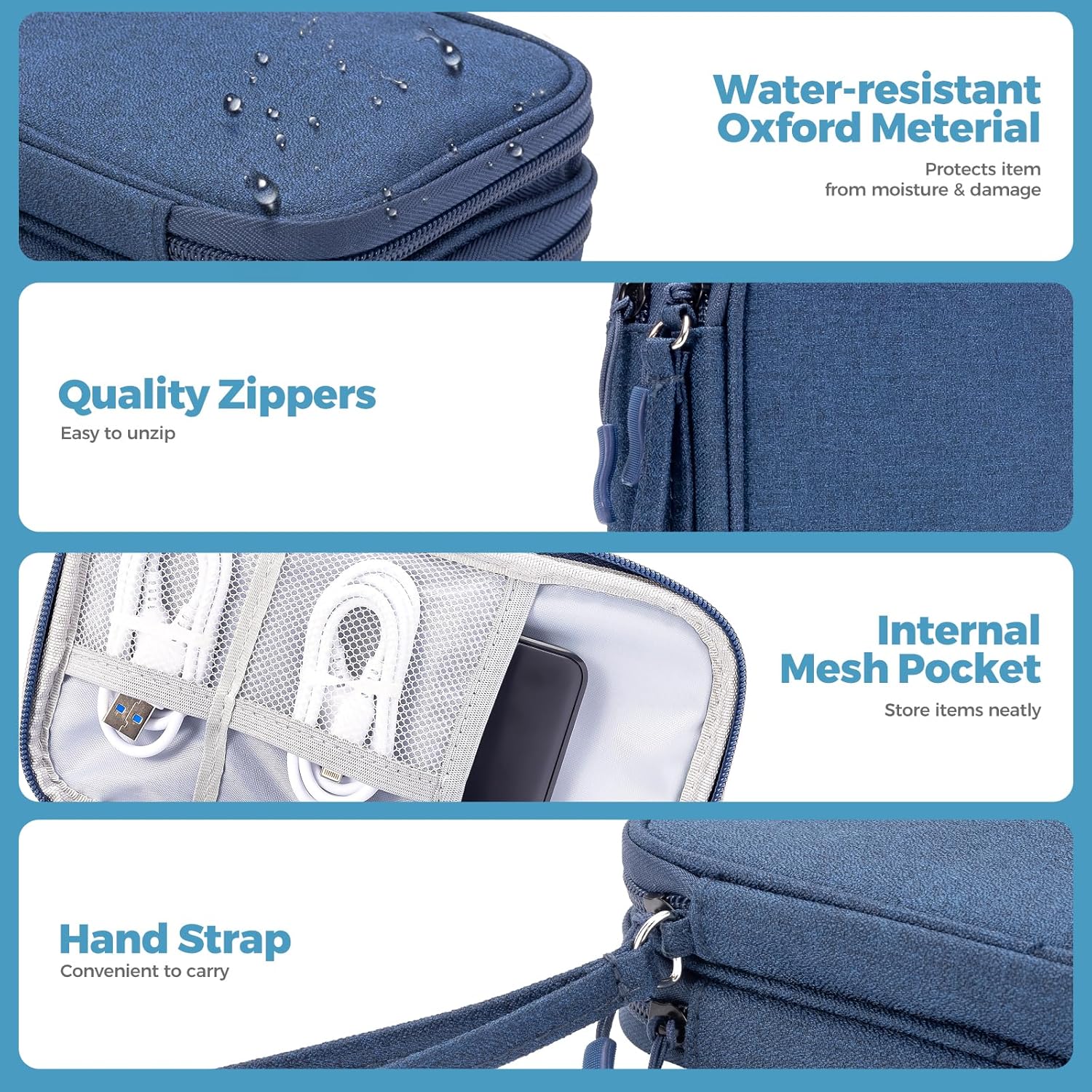 ProCase Porta Cavi da Viaggio a 3 Strati - Marina Blu/S - immagine 3