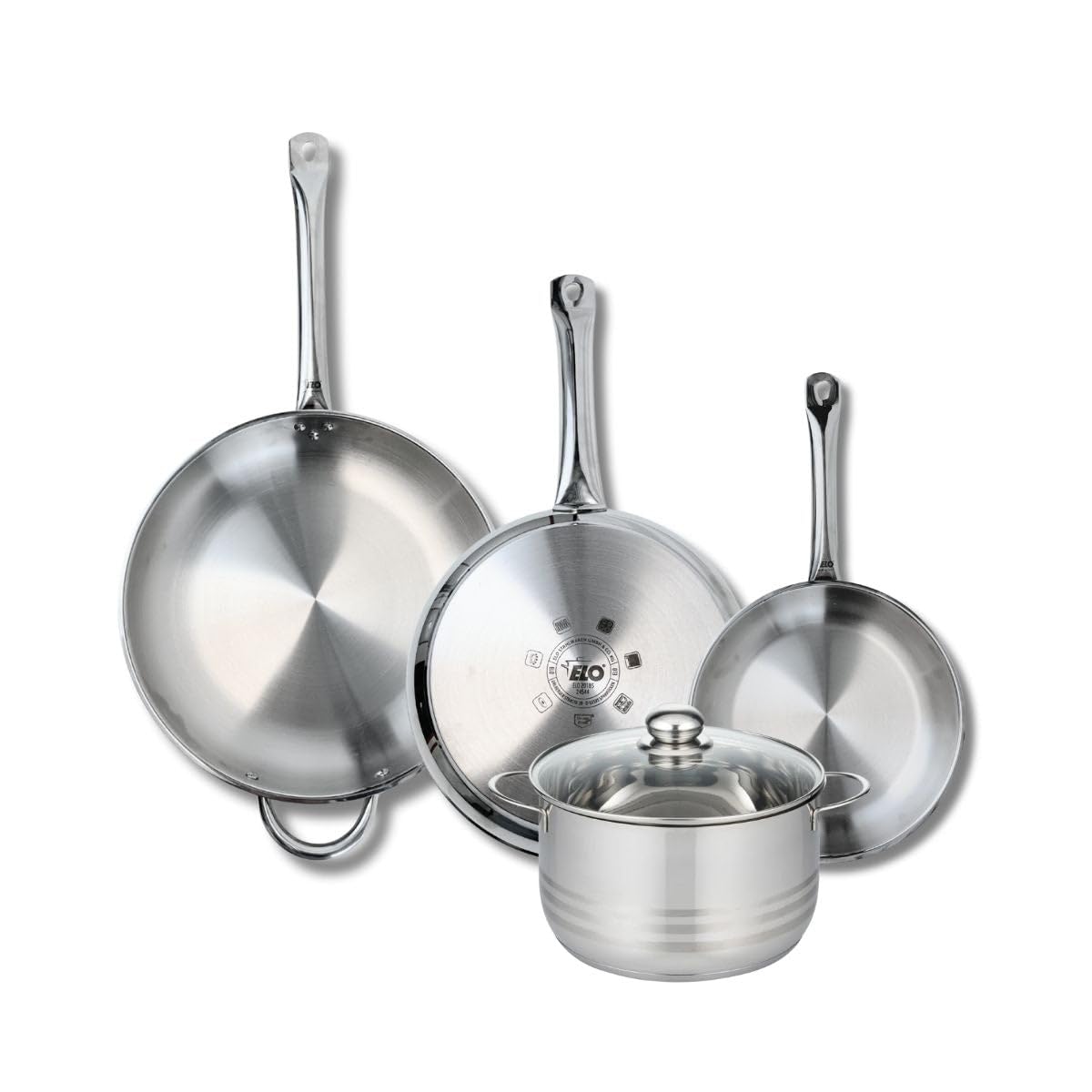 ELO Set 3 Padelle e 1 Pentola Induzione Acciaio Inox